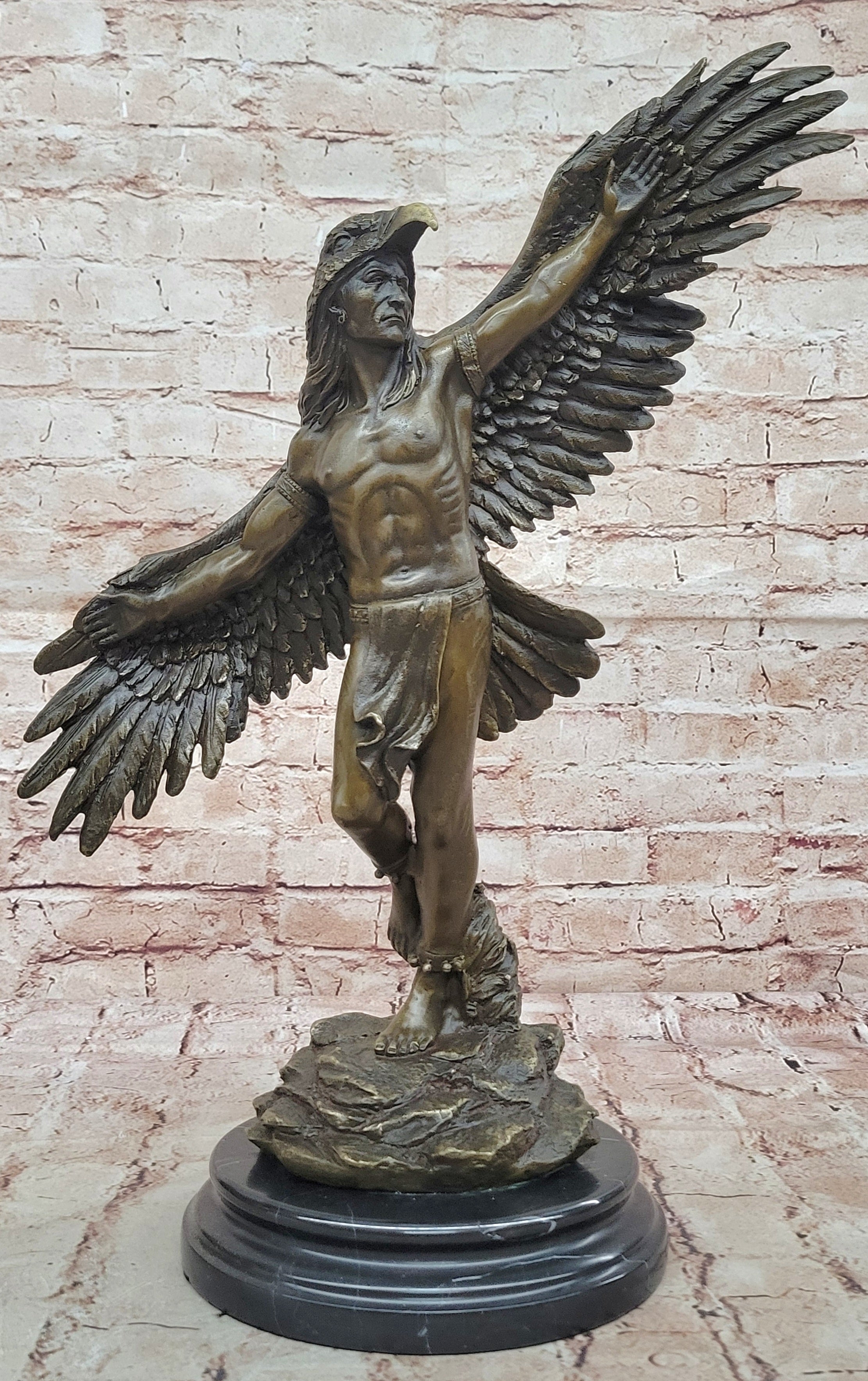 NATIVE AMERICAN INDIAN CHIEF GERONIMO BUST SPEAR BRONZE STATUE SCULPTURE SIGNED