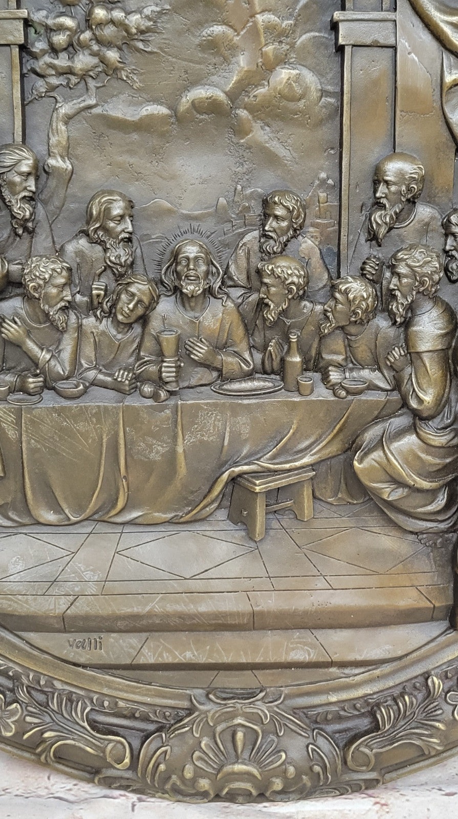 Valli`s Last Supper Real Bronze Bas Relief: Religious Fine Art Sculpture Jesus