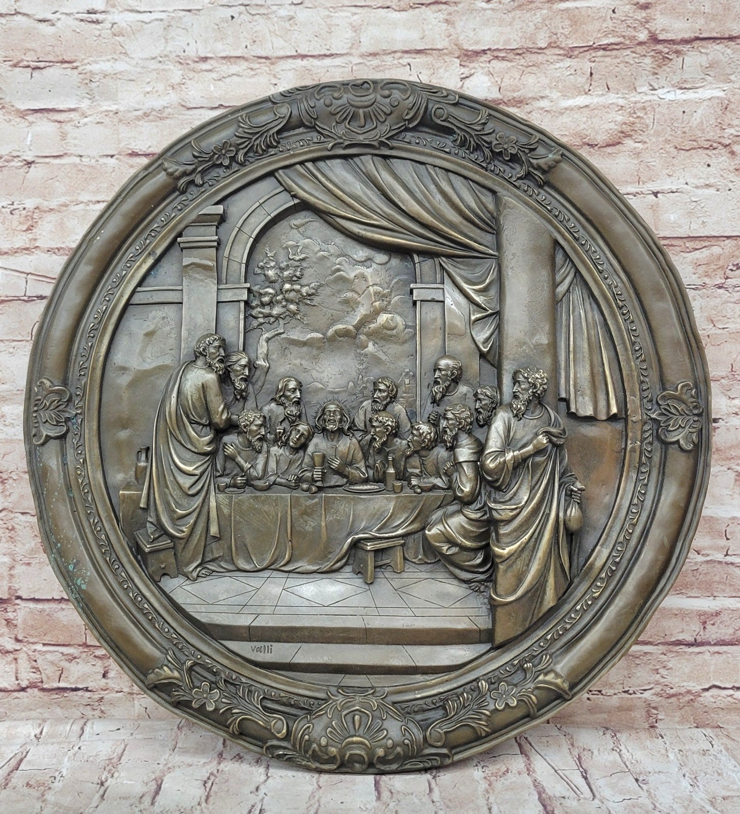 Valli`s Last Supper Real Bronze Bas Relief: Religious Fine Art Sculpture Jesus