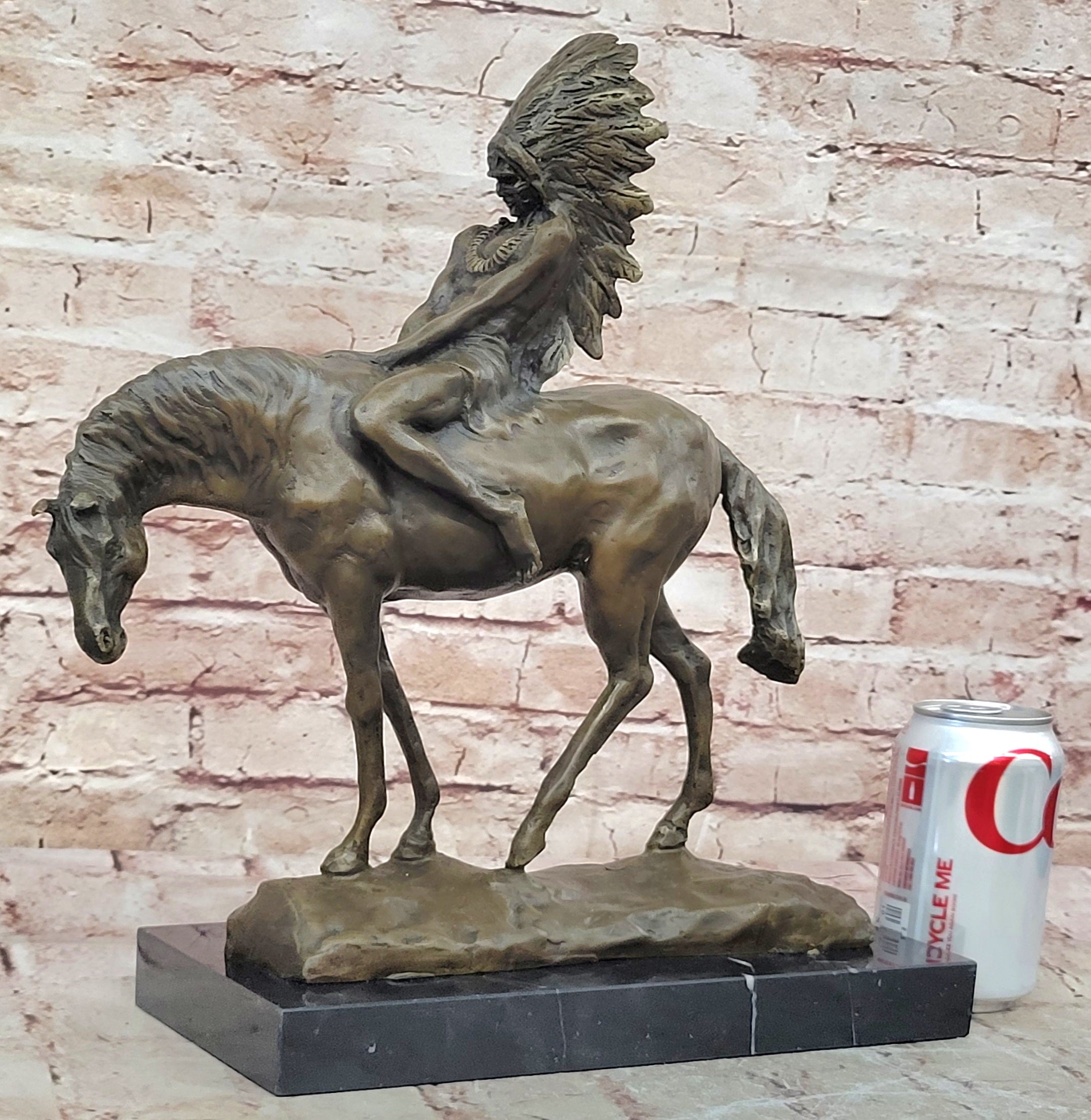 Signed Original Native American Indian Riding Horse Bronze Sculpture Figure Art