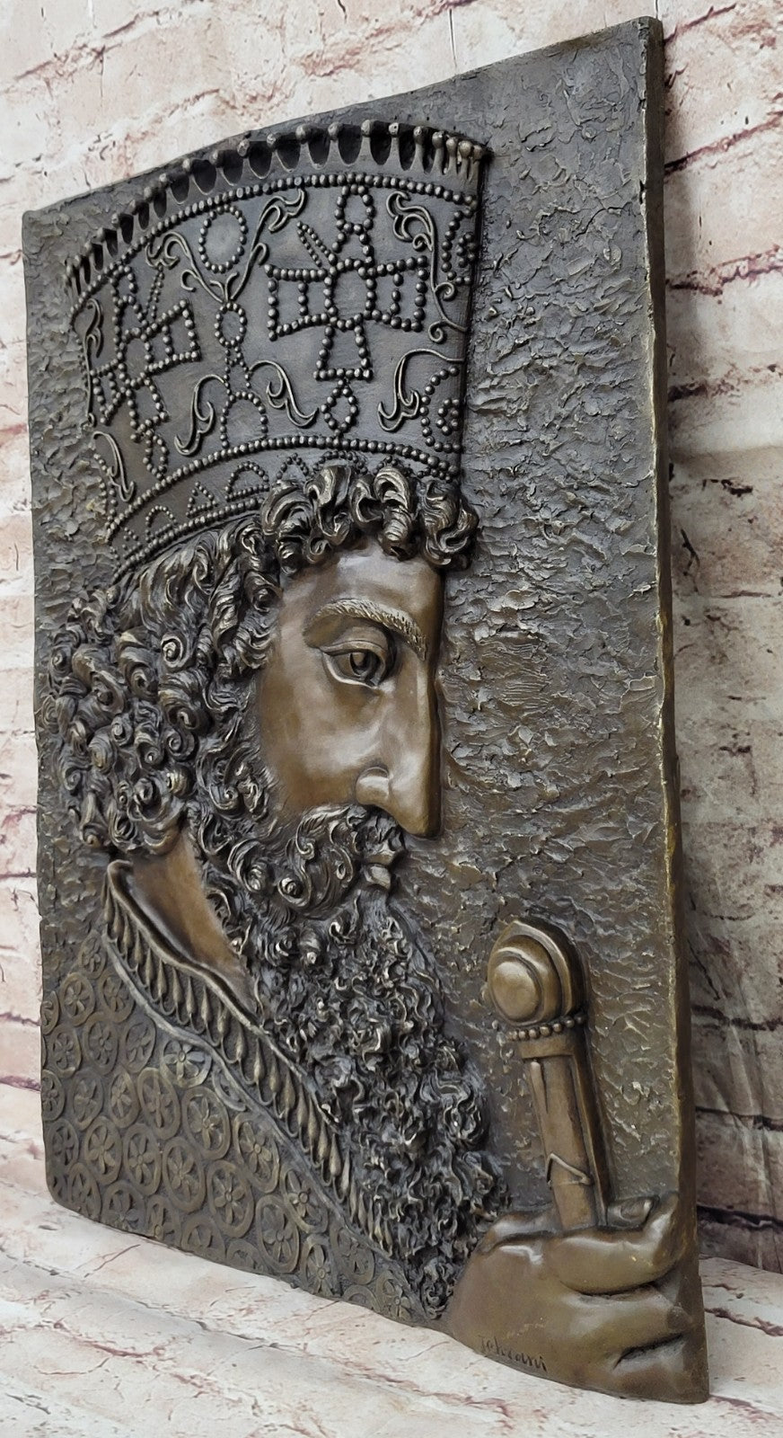 Vintage Artwork: Wall-Mounted Bronze Sculpture Depicting Cyrus The Great of Persia