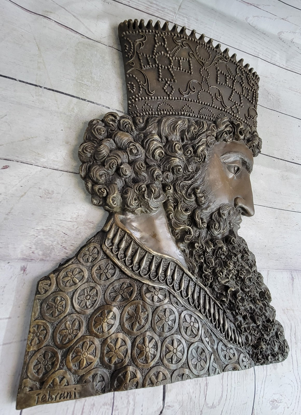 Art Deco Bronze Sculpture “Cyrus the Great” – Persian Empire King Wall Décor by Tehrani