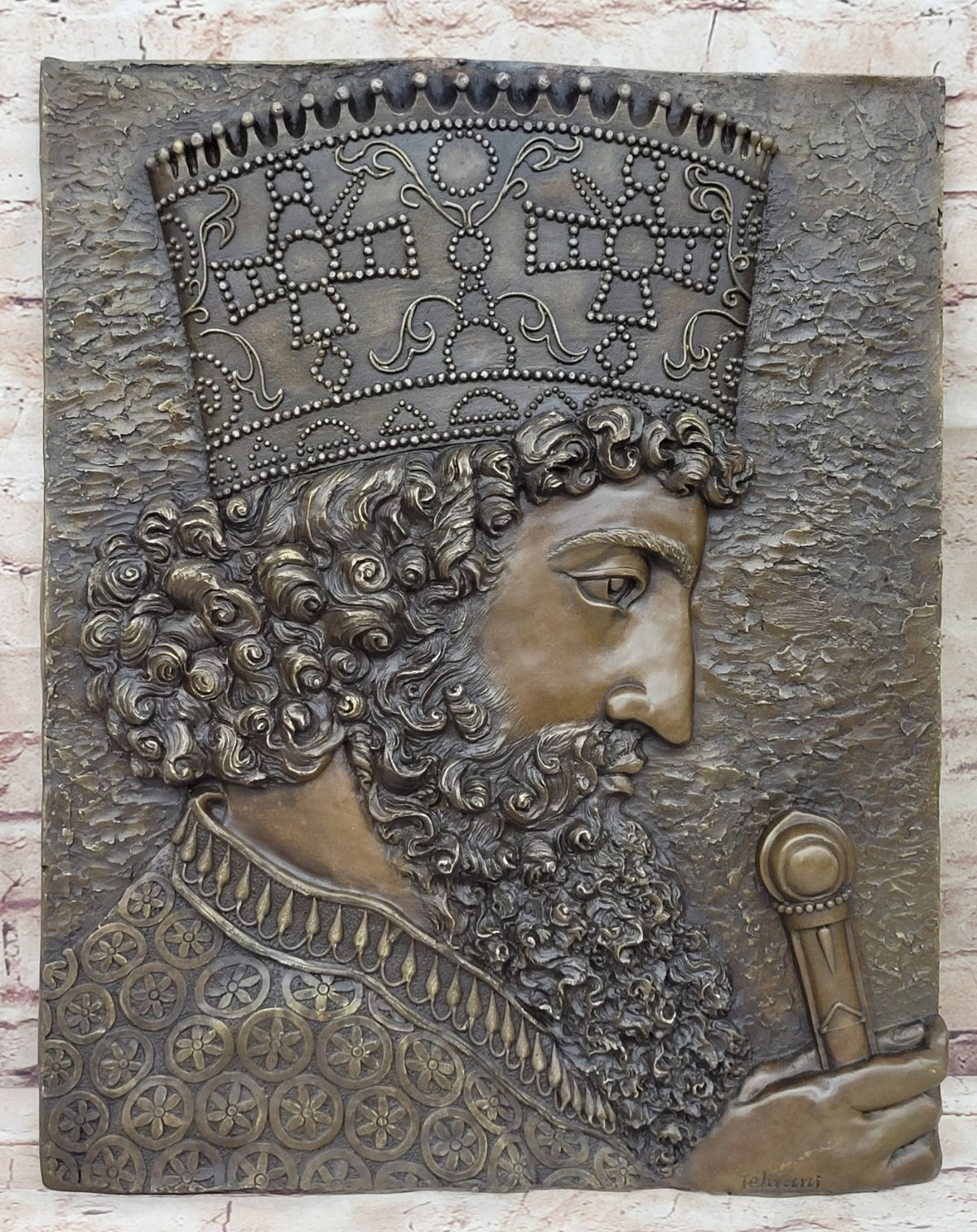 Vintage Artwork: Wall-Mounted Bronze Sculpture Depicting Cyrus The Great of Persia