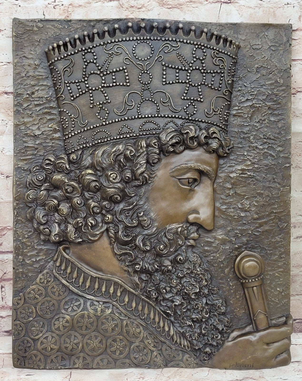 Vintage Artwork: Wall-Mounted Bronze Sculpture Depicting Cyrus The Great of Persia