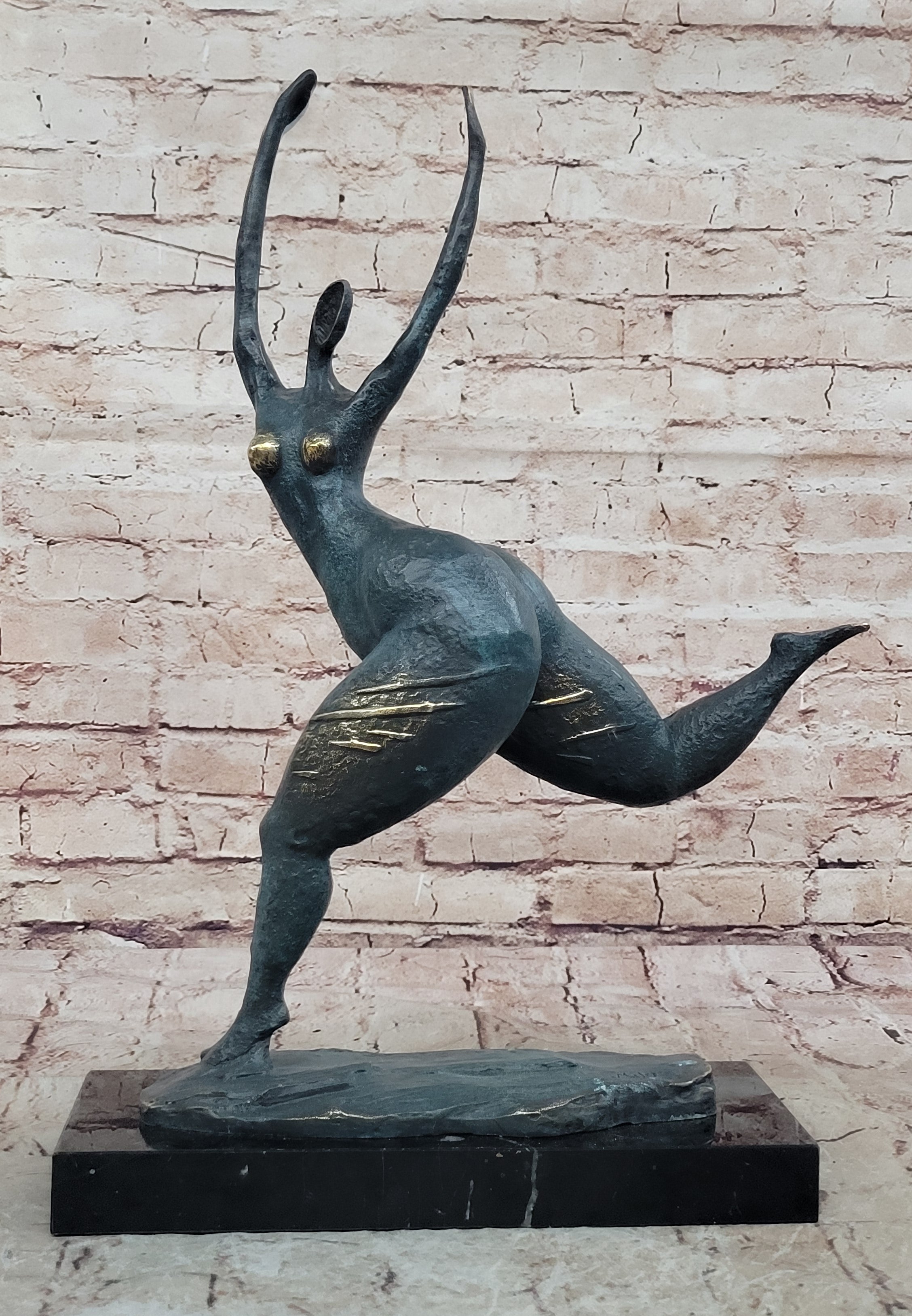 Buy Green Patina Abstract Modern Bronze Sculpture – Elegant Chubby Woman Figurine by Milo on Sale