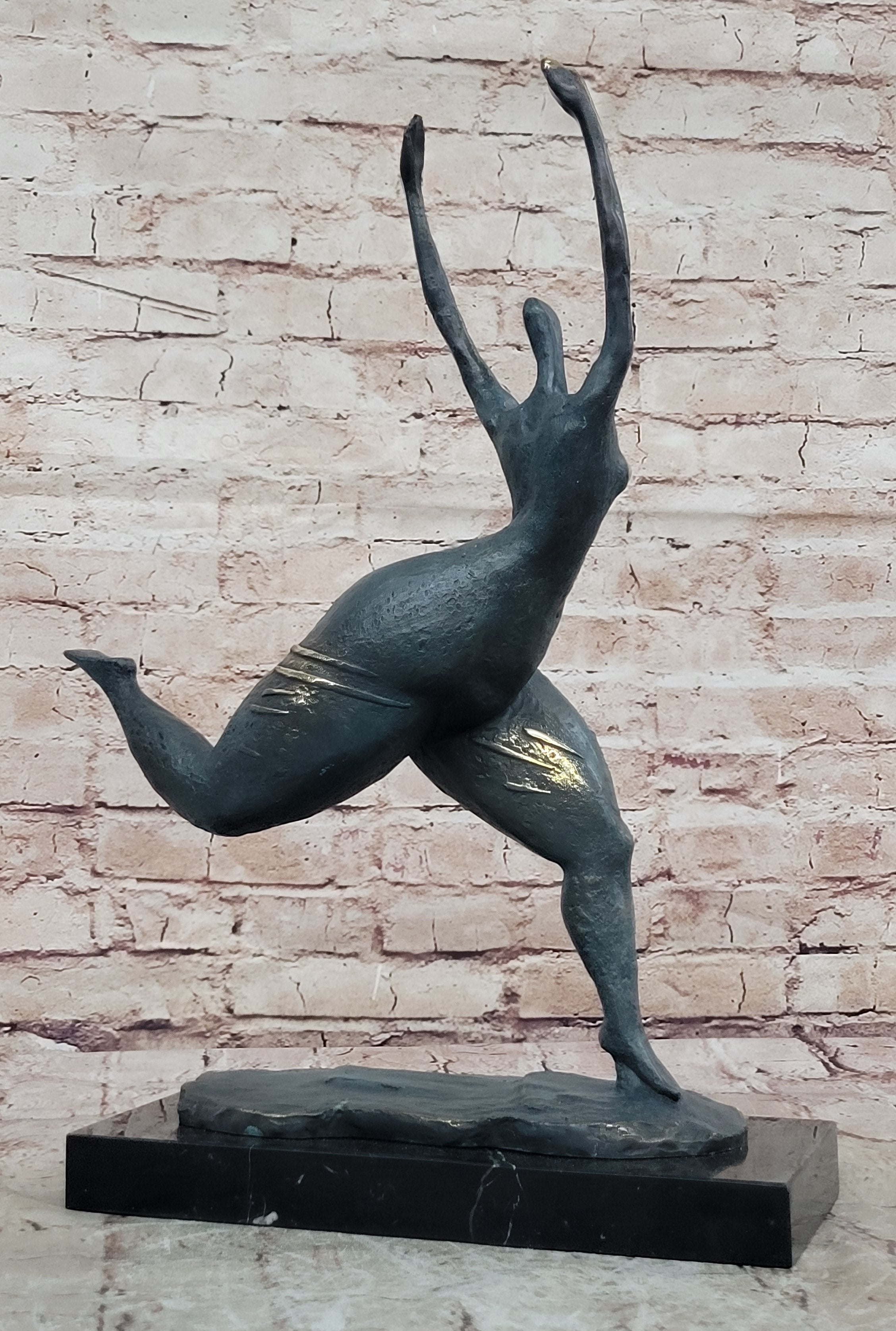 Buy Green Patina Abstract Modern Bronze Sculpture – Elegant Chubby Woman Figurine by Milo on Sale