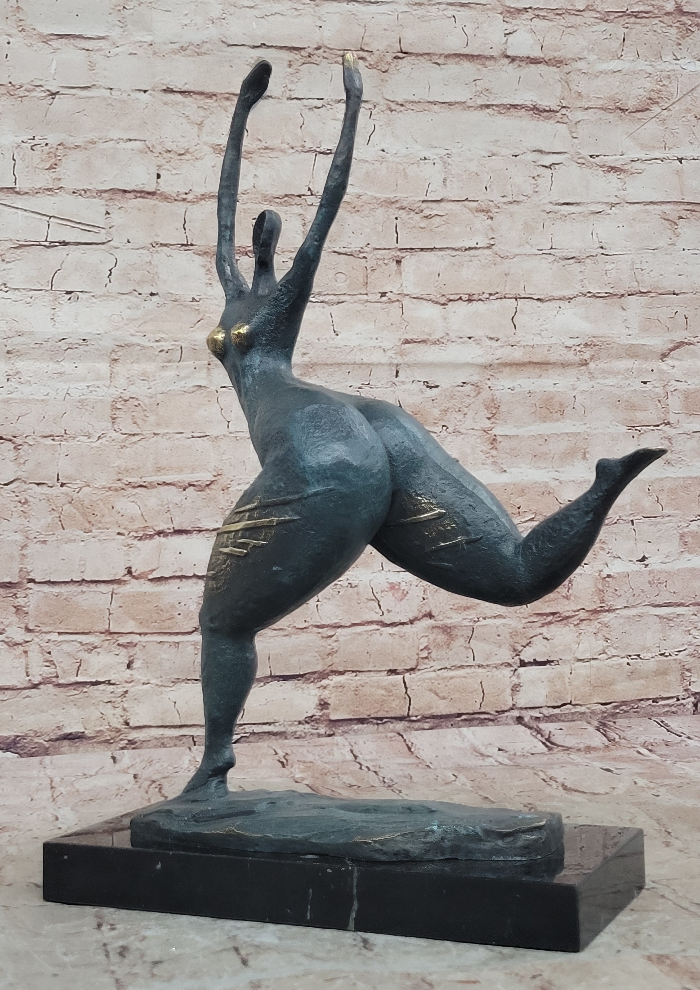 Buy Green Patina Abstract Modern Bronze Sculpture – Elegant Chubby Woman Figurine by Milo on Sale