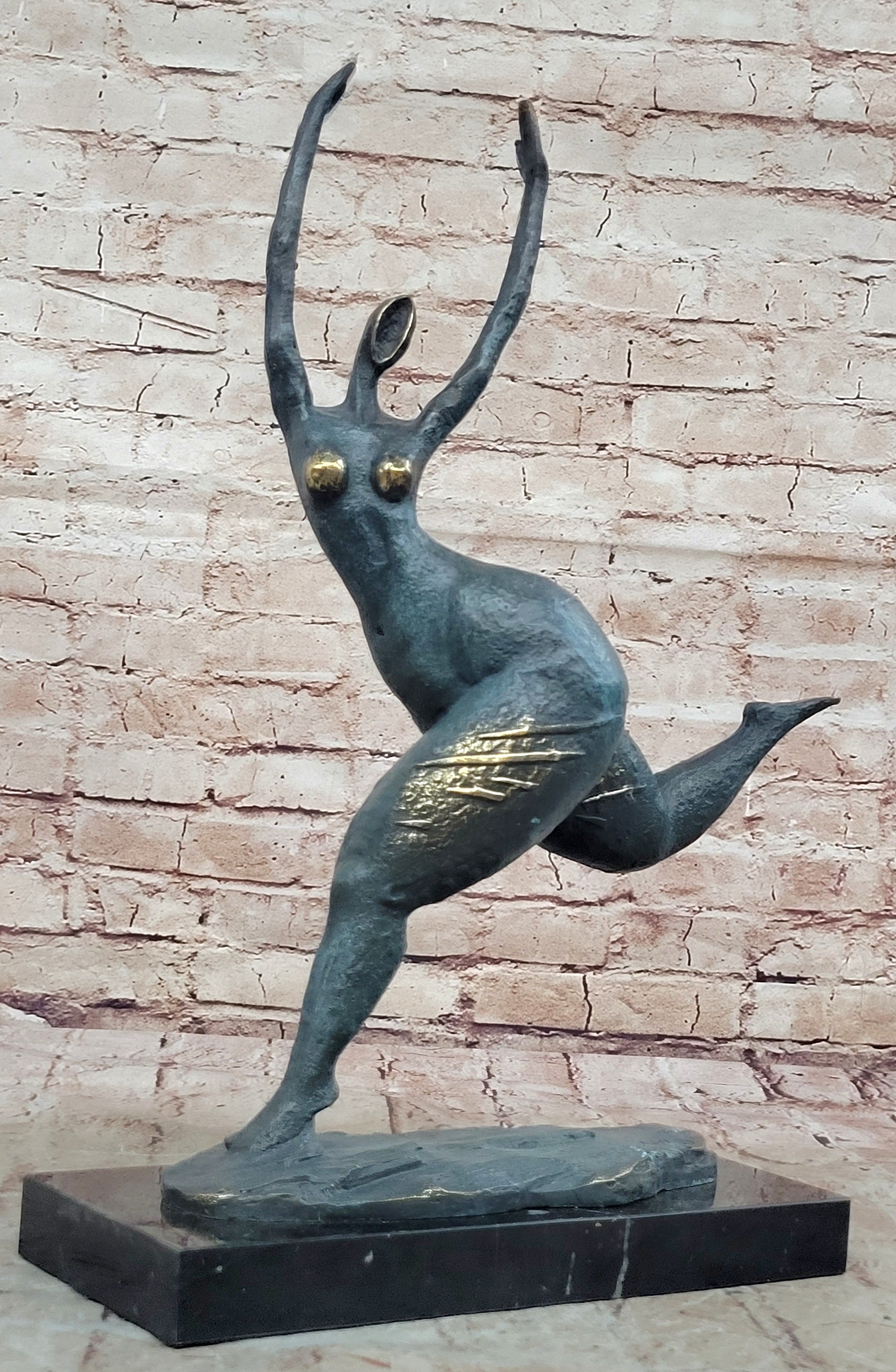 Green Patina Abstract Modern Art Chubby Woman Bronze Sculpture Figurine