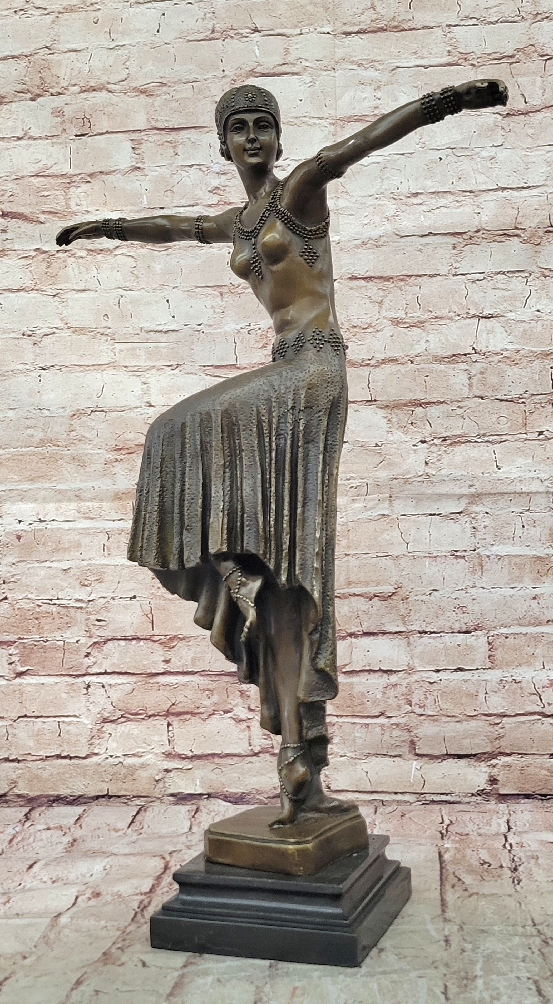 Art Deco/Nouveau Dancer Bronze Statue Chiparus Female Figurine Marble Base