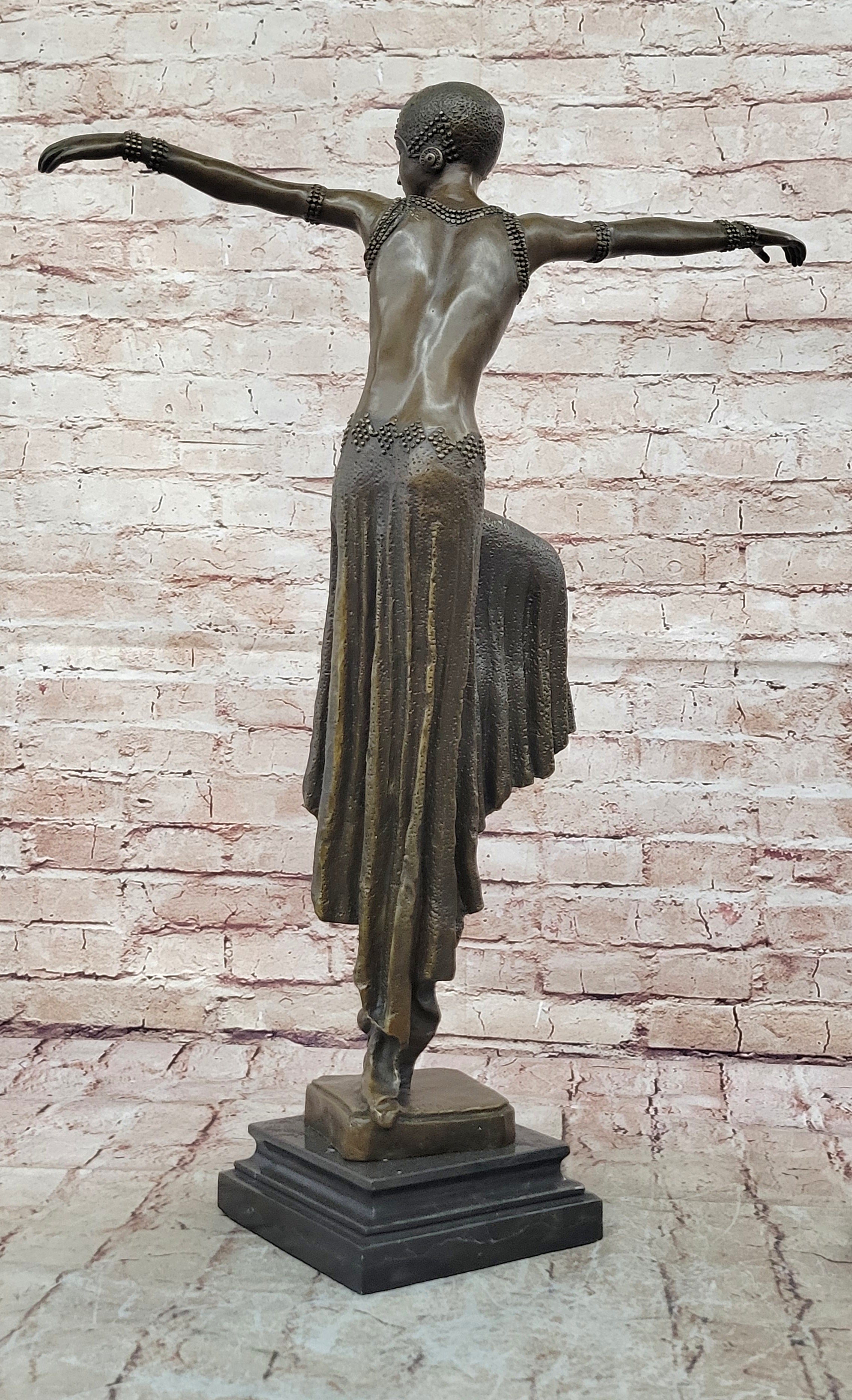 Art Deco/Nouveau Dancer Bronze Statue Chiparus Female Figurine Marble Base