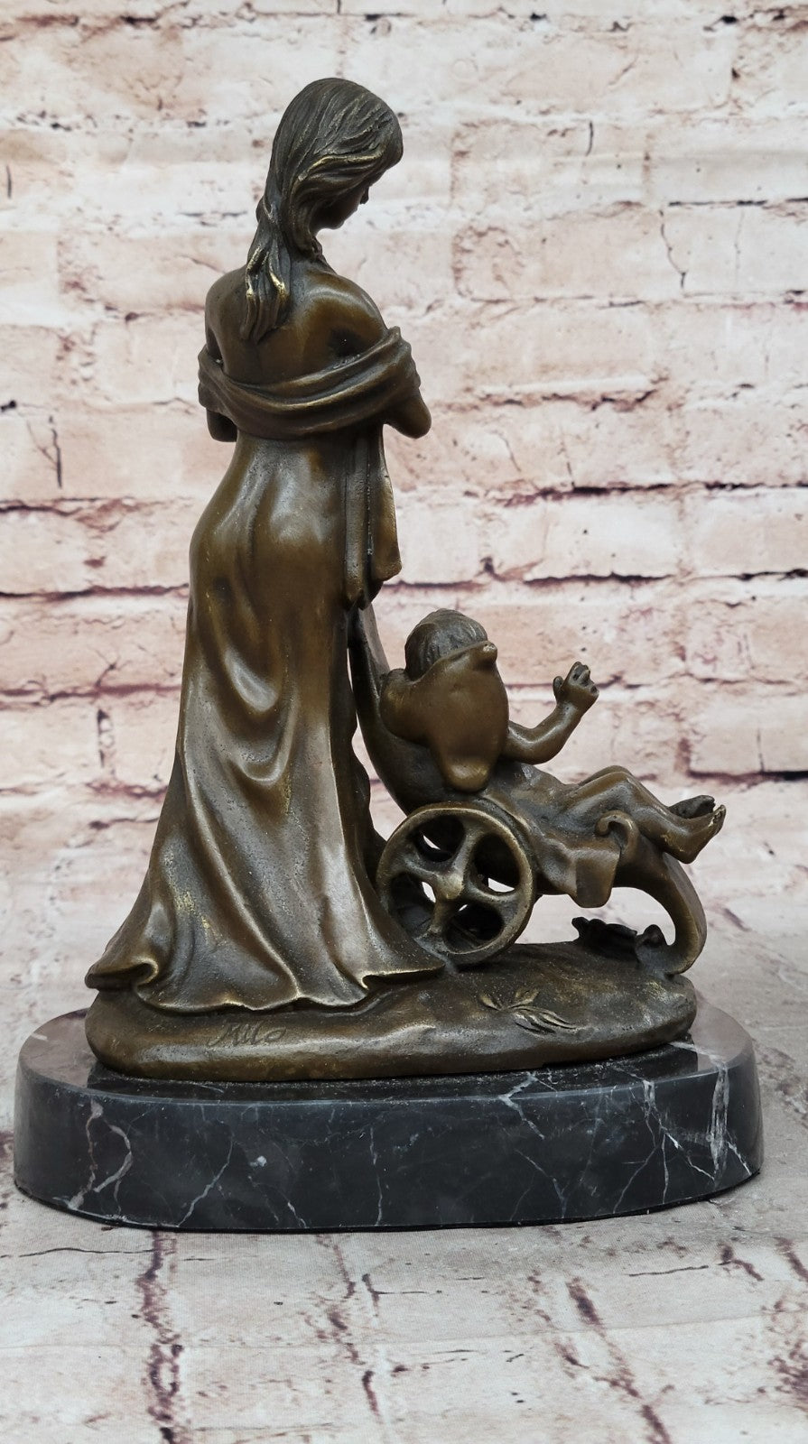 Handcrafted by Lost Wax Method Well Detailed Mother and Nude Baby Bronze Statue