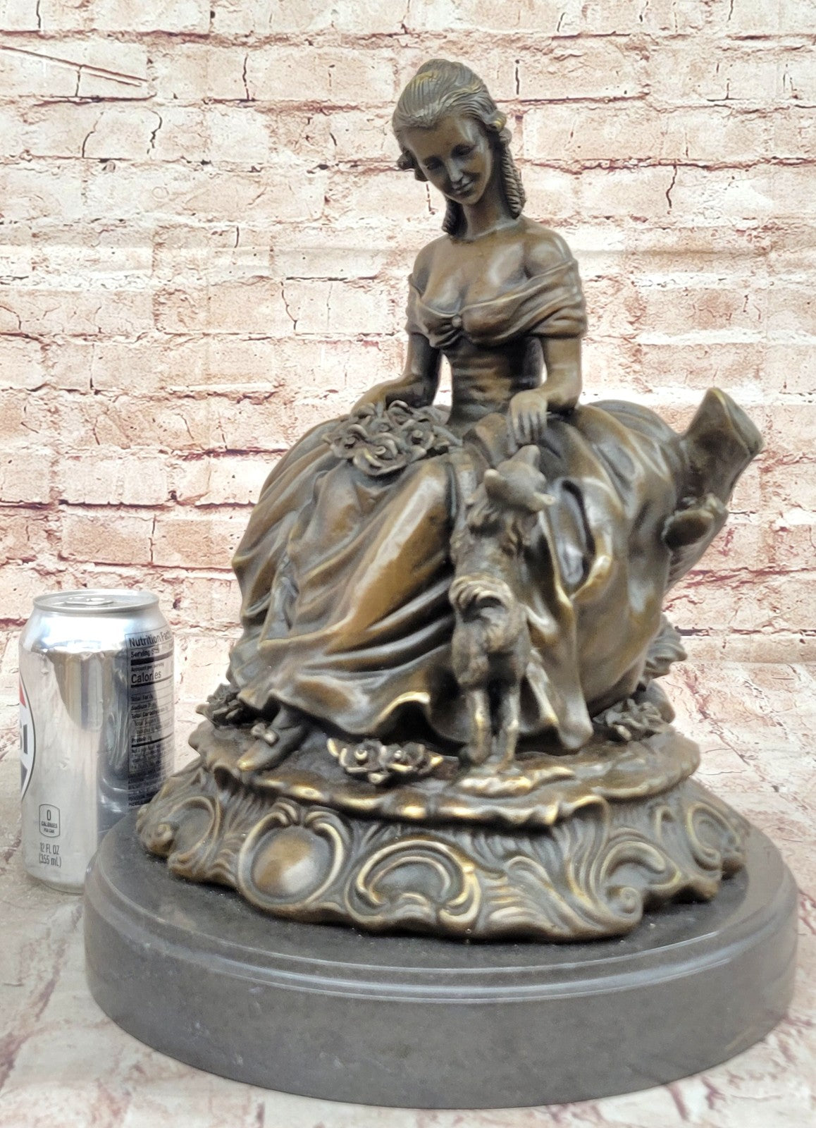 Classical lady Sits with dog bronze sculptures Chinese Foo dogs Animal Statues