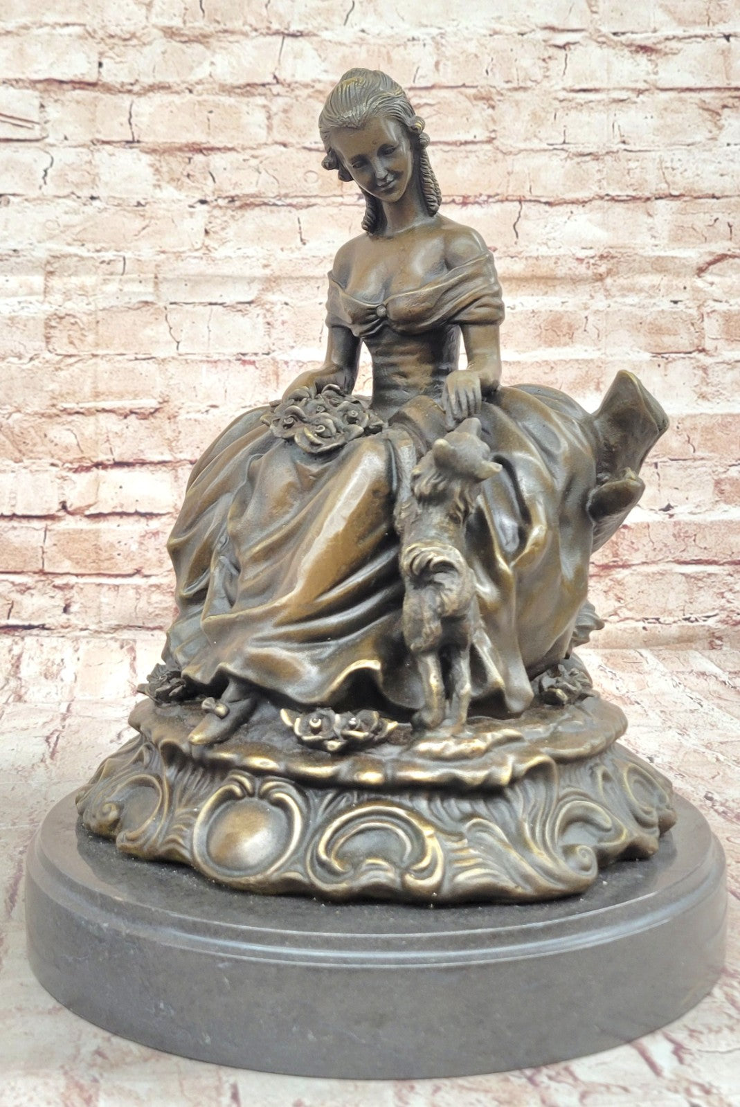Classical lady Sits with dog bronze sculptures Chinese Foo dogs Animal Statues