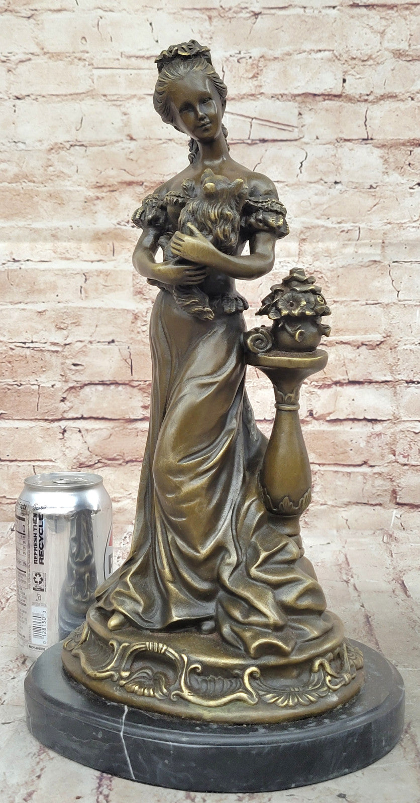 Elegant Bronze Sculpture of Victorian Lady with Dog, Handcrafted by Milo, Hot Cast