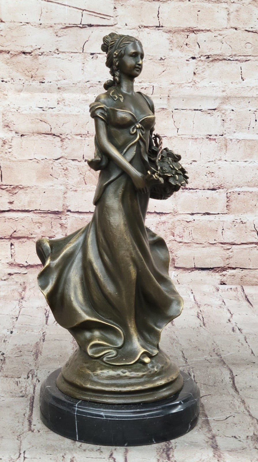 Handmade SIGNED MILO SEXY GIRL AUTOMNE FRENCH BRONZE FIGURE ART 14" TALL