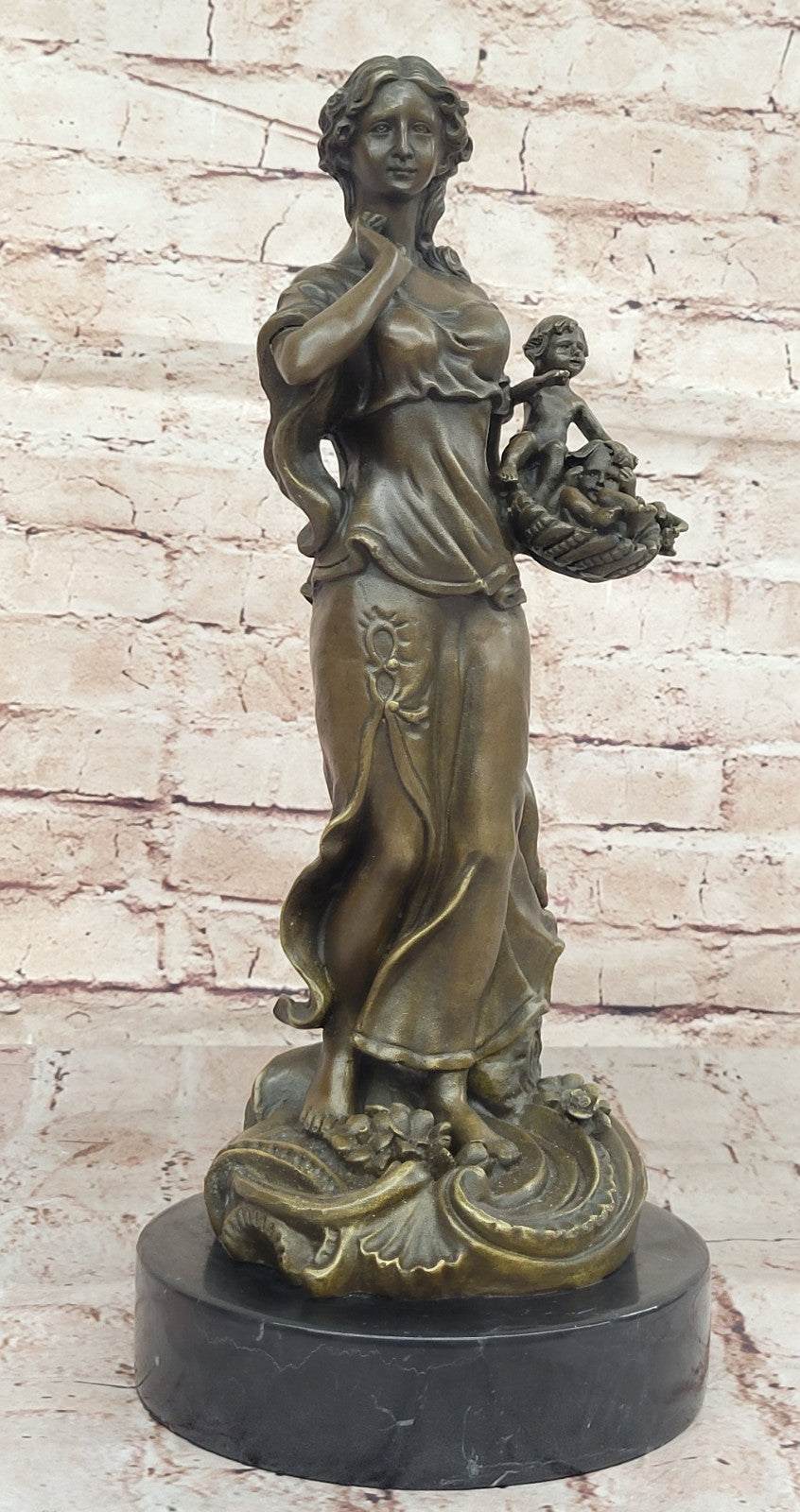 Motherly Love Bronze Sculpture by Milo – Two Babies in Basket Collectible Art