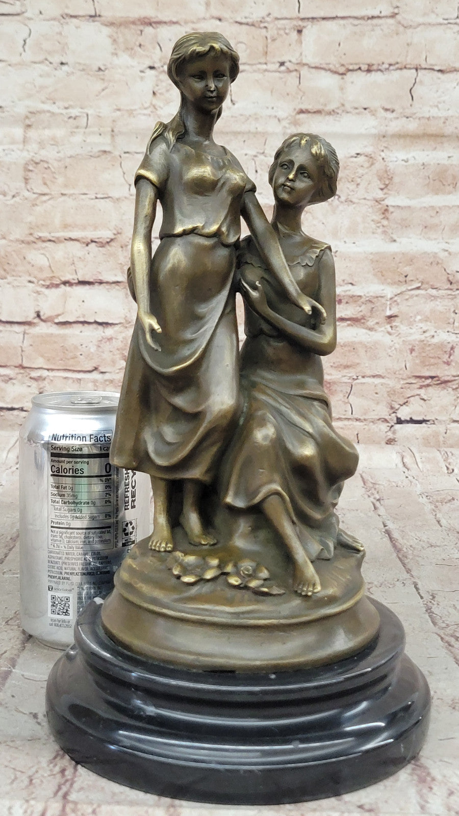 Handcrafted Bronze Sculpture of Two Sisters by M. Lopez, Classic Art Nouveau Figurine