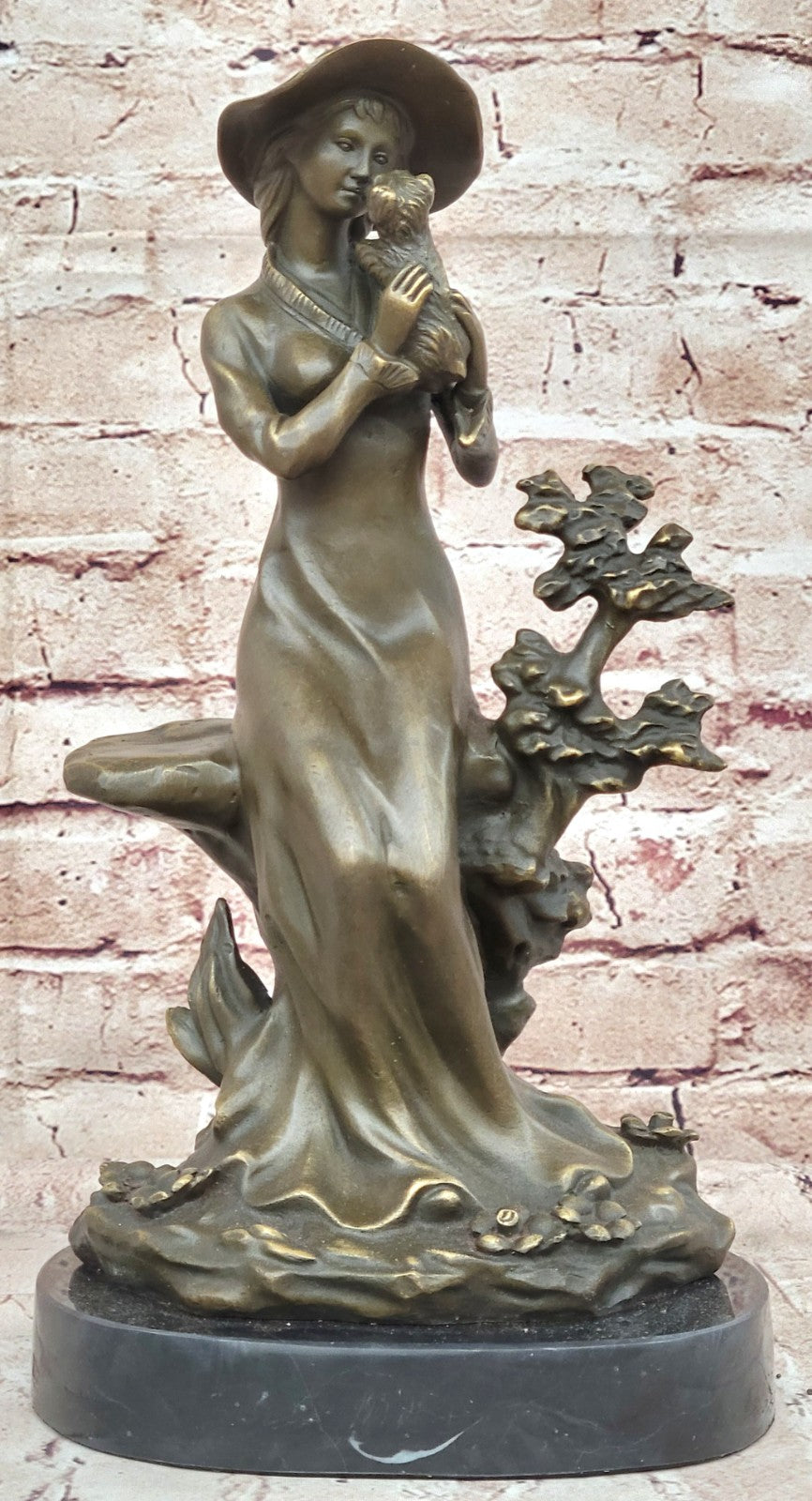 PUPPY LOVE by J.Patoue Fine Arts - Lovely Bronze Sculpture of Young Girl & Dog