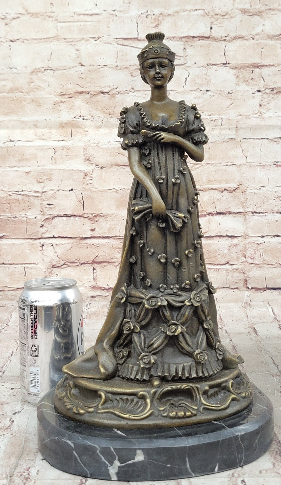 Milo Art Deco Bronze Sculpture of Queen in Floral Dress, Hand Made Hot Cast Figurine