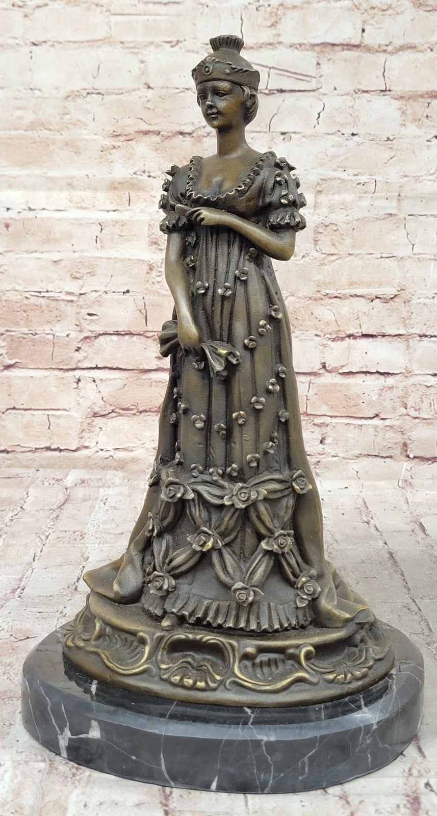 Milo Art Deco Bronze Sculpture of Queen in Floral Dress, Hand Made Hot Cast Figurine