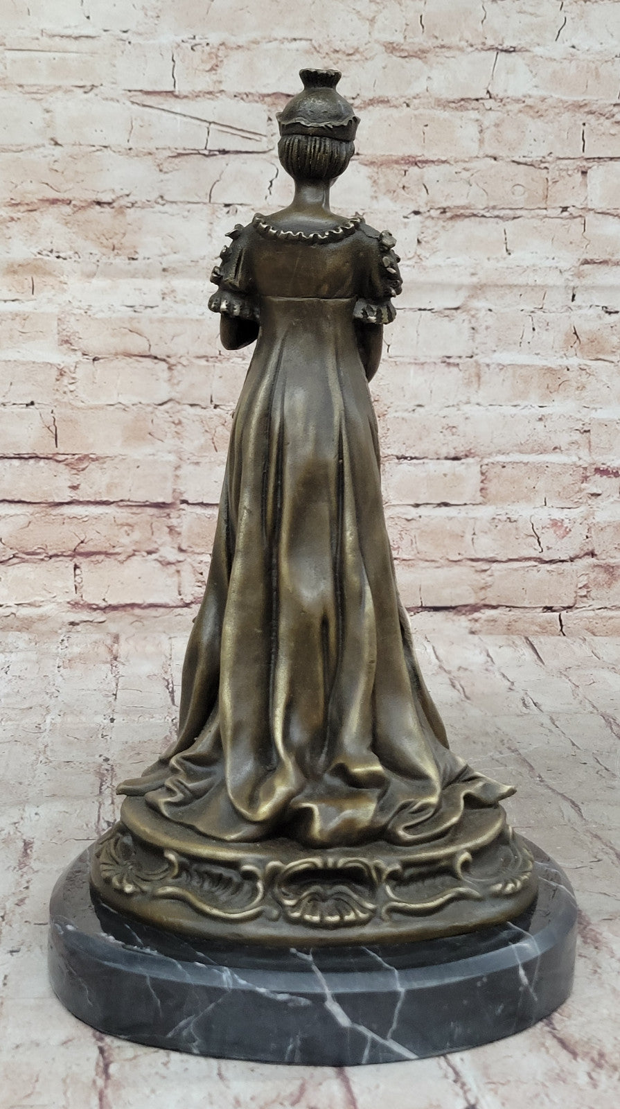Milo Art Deco Bronze Sculpture of Queen in Floral Dress, Hand Made Hot Cast Figurine