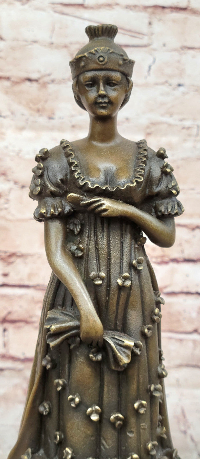 Milo Art Deco Bronze Sculpture of Queen in Floral Dress, Hand Made Hot Cast Figurine
