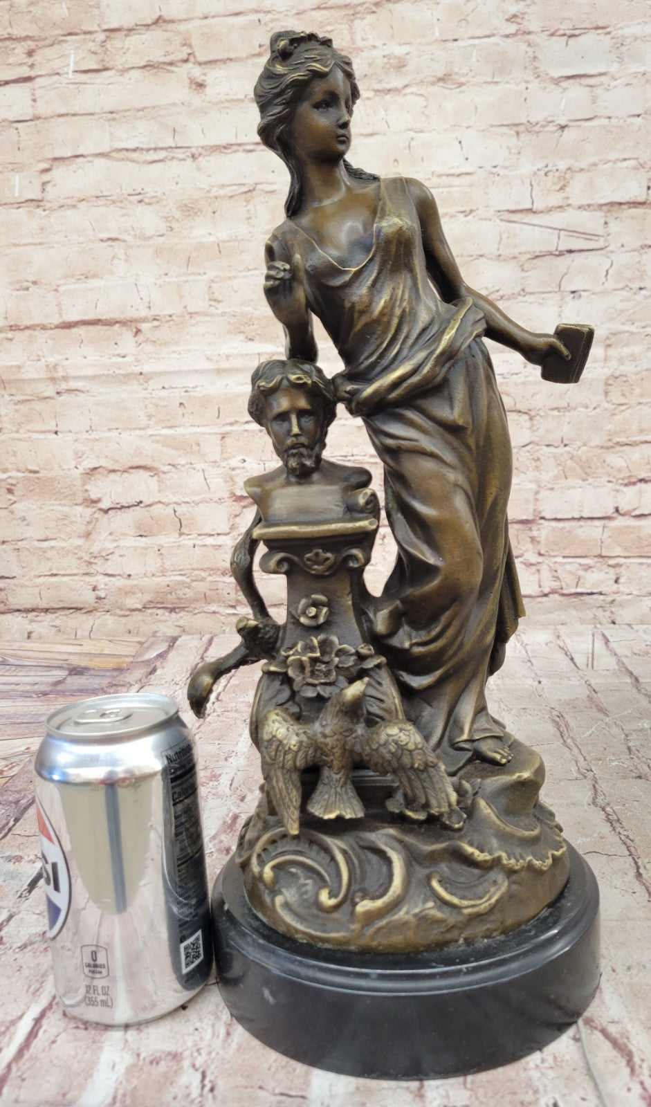 Bronze Aphrodite with Philosopher Bust by Moreau, Greek Roman Mythology Figurine for Office