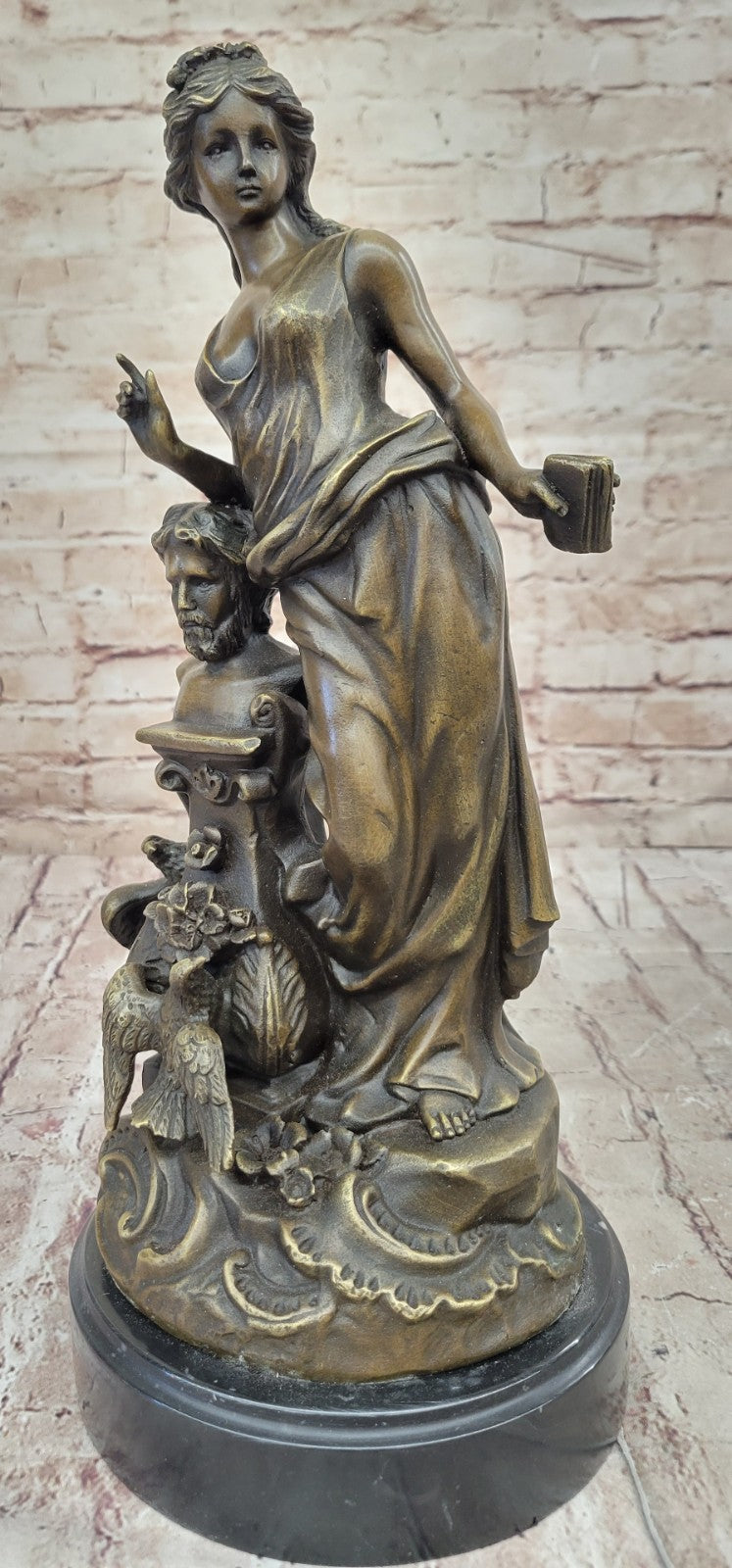 Bronze Aphrodite with Philosopher Bust by Moreau, Greek Roman Mythology Figurine for Office