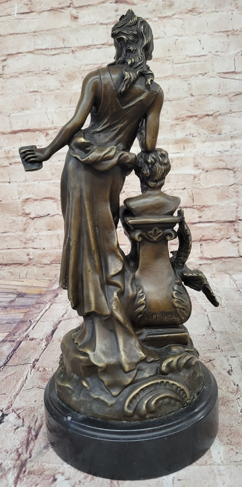 Bronze Aphrodite with Philosopher Bust by Moreau, Greek Roman Mythology Figurine for Office