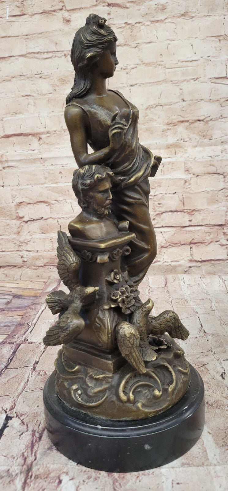 Bronze Aphrodite with Philosopher Bust by Moreau, Greek Roman Mythology Figurine for Office