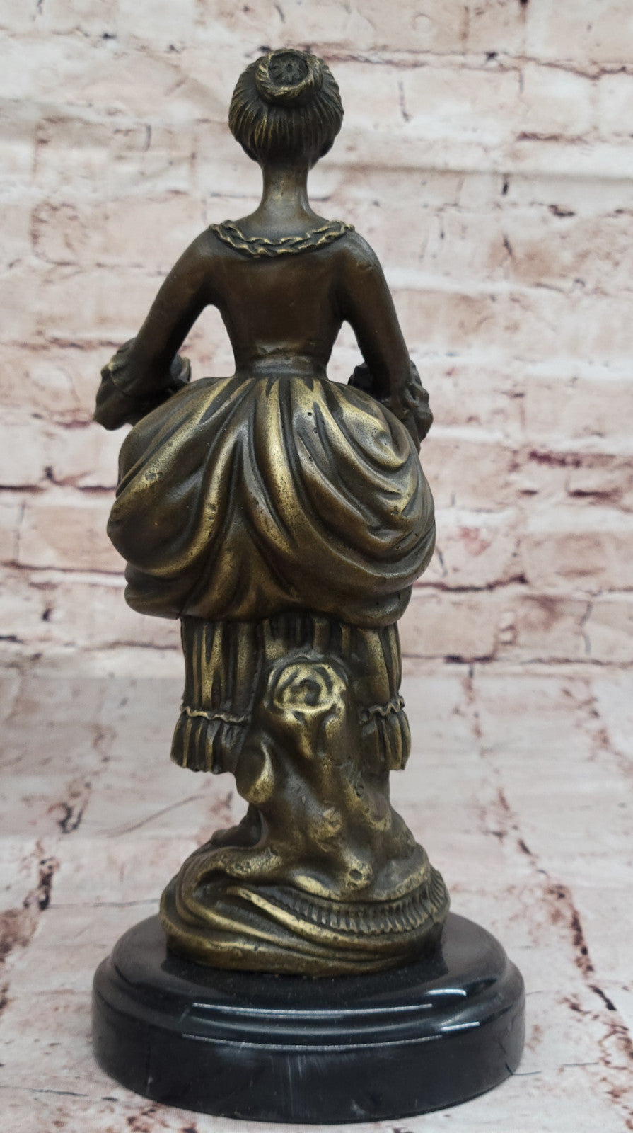 Signed Milo Bronze Sculpture - Victorian Lady with Fruit Basket Classic Decor