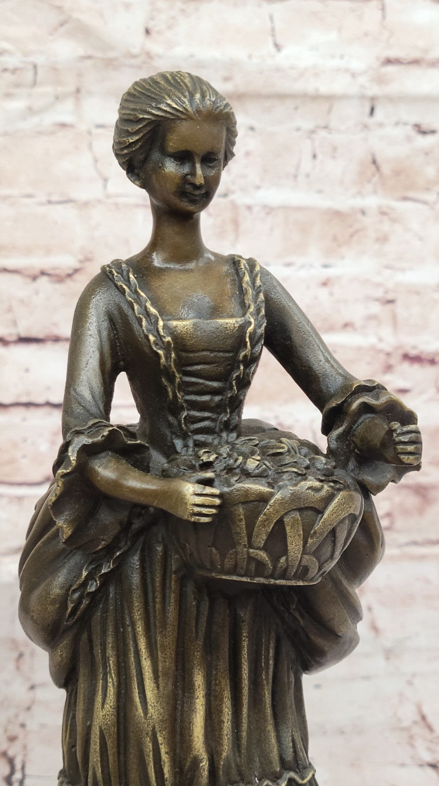 Signed Milo Bronze Sculpture - Victorian Lady with Fruit Basket Classic Decor
