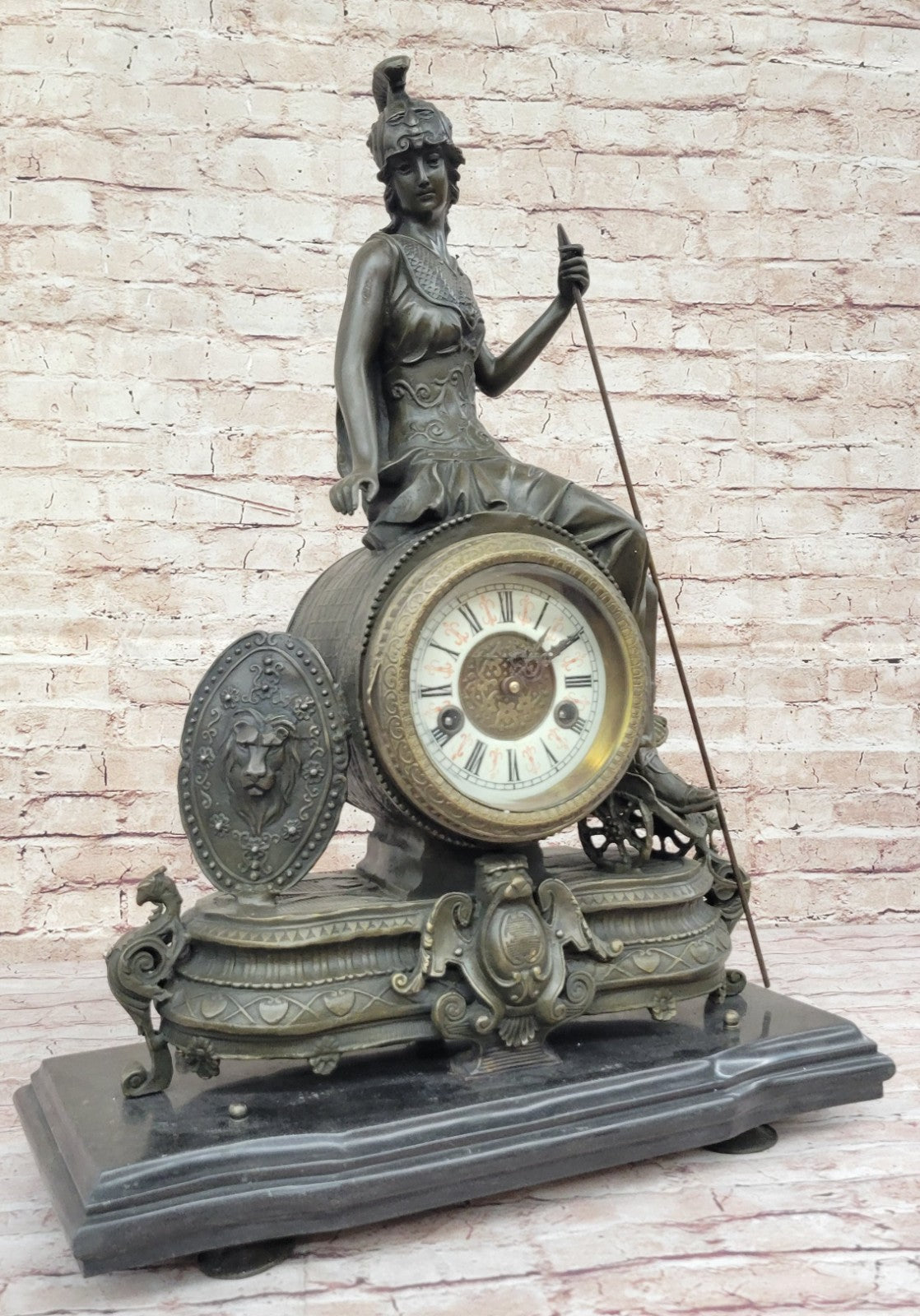 Athena Mantle Clock Sculpture: Extra Large Bronze Artwork for Home and Office Decoration