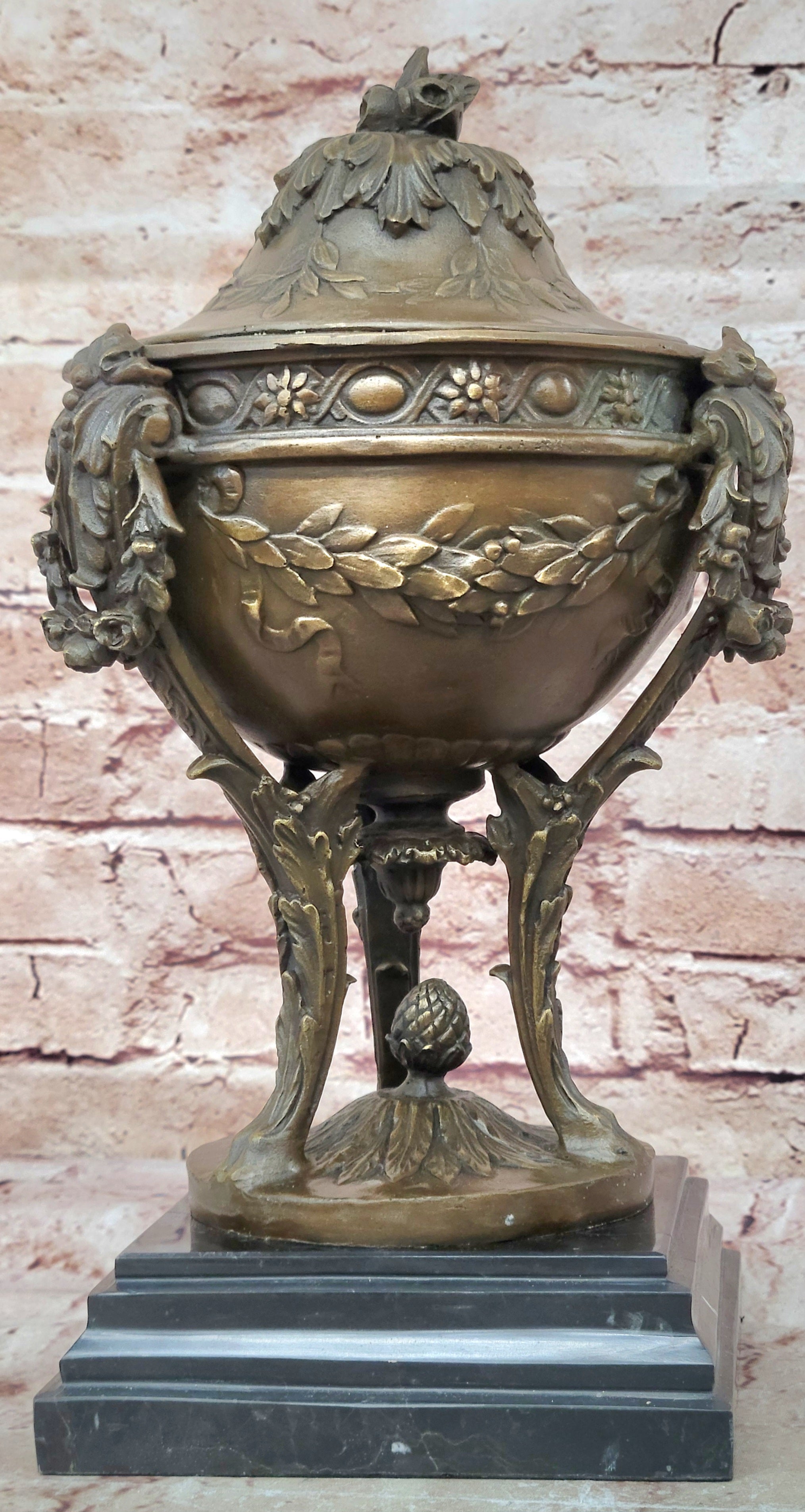 Louis XVI Style Bronze Mounted Urn: Handmade Keepsake Figure Hot Cast
