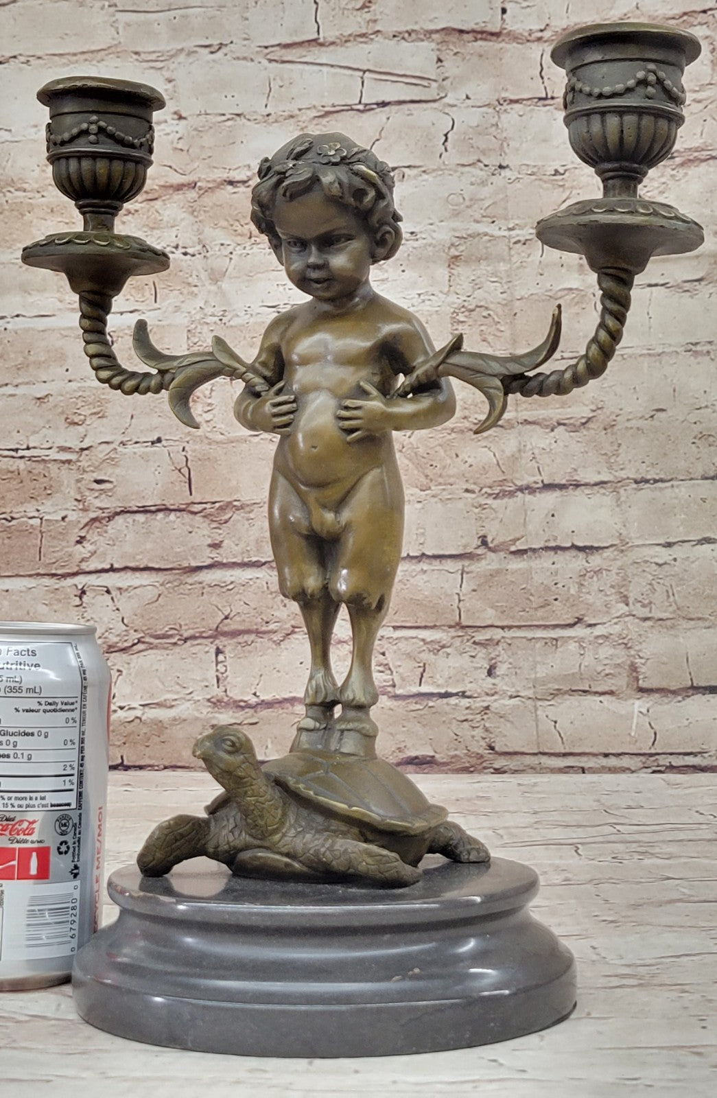 Aldo Vitaleh Baby Satyr with Turtle Bronze Sculpture Candle Holder Museum Artwor