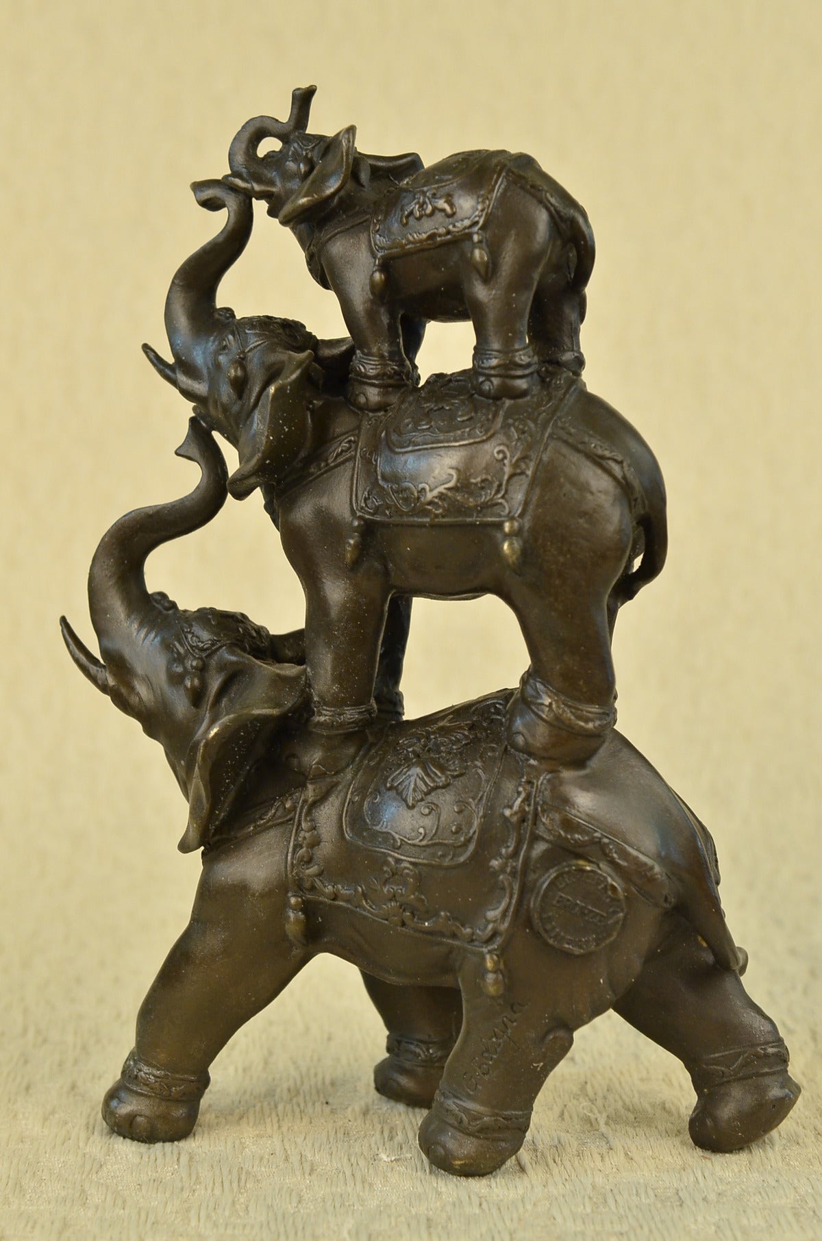 Gorgeous Bronze Elephant Figurine Sculpture Statue Gift African Signed Figurine