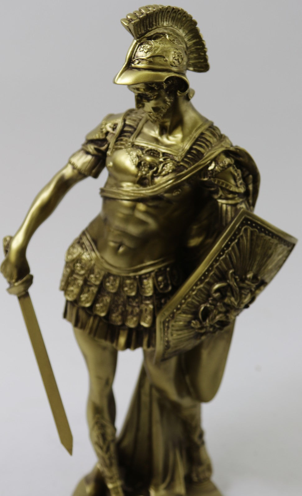 BRONZE COVERED RESIN SCULPTURE ROMAN GOD WARRIOR STATUE FIGURINE FIGURE ART DECO