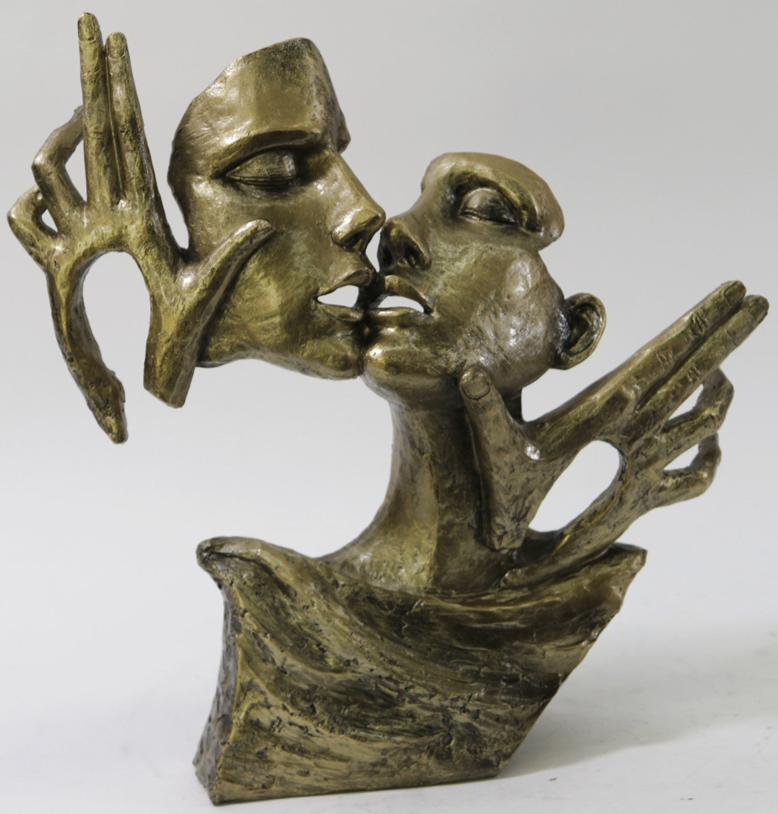 Western Bronzed Copper Woman and Man  Kiss Art Deco Sculpture Statue Gift