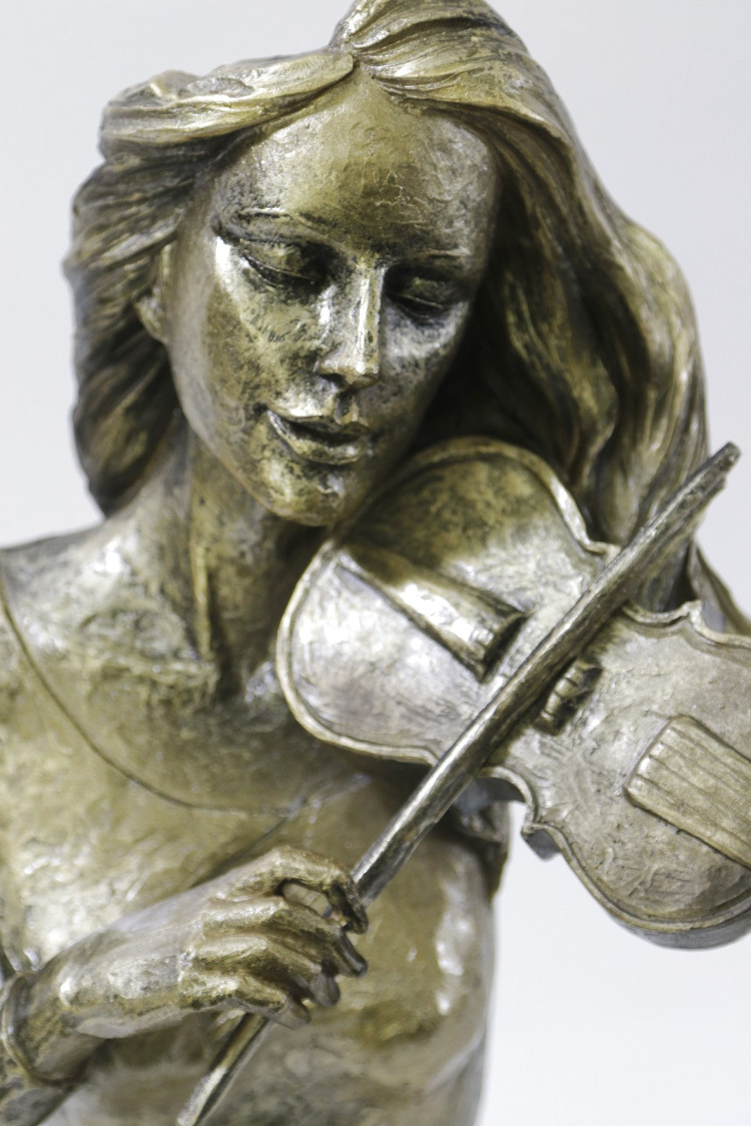 17" Height Abstract American Woman Violin Player Jazz Bronzed Sculpture Statue