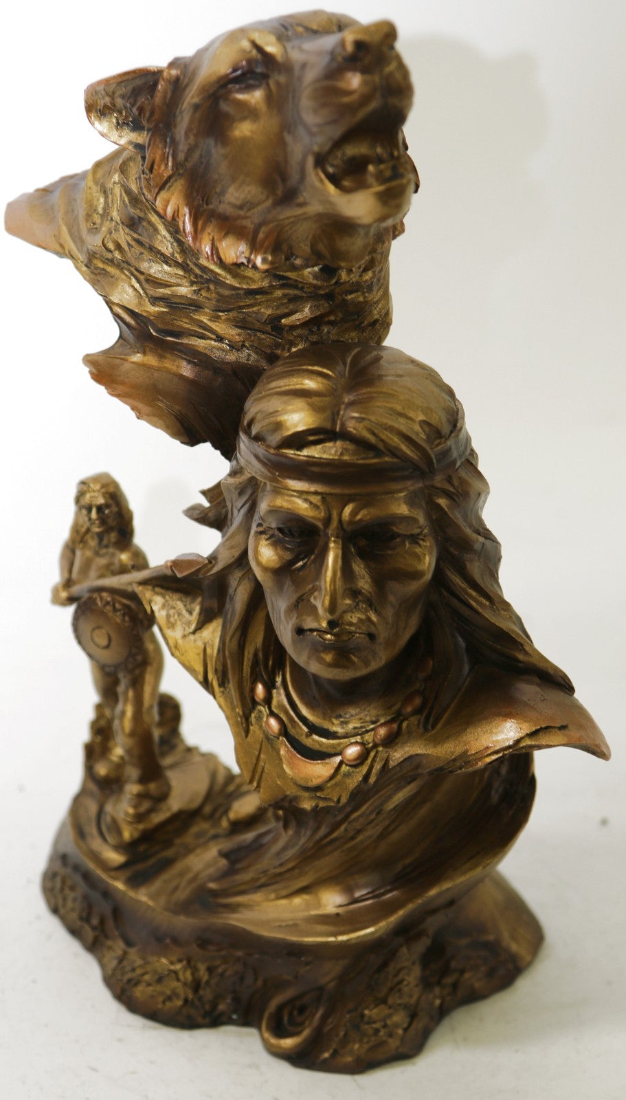 Native American Tribal Indian Chief Open Eyes Posing w/Howling Wolf Animal