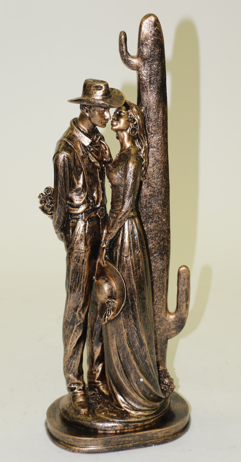 Handcrafted Detailed Bronze Effect Masterpiece Old West Cowboy with His Girl Statue