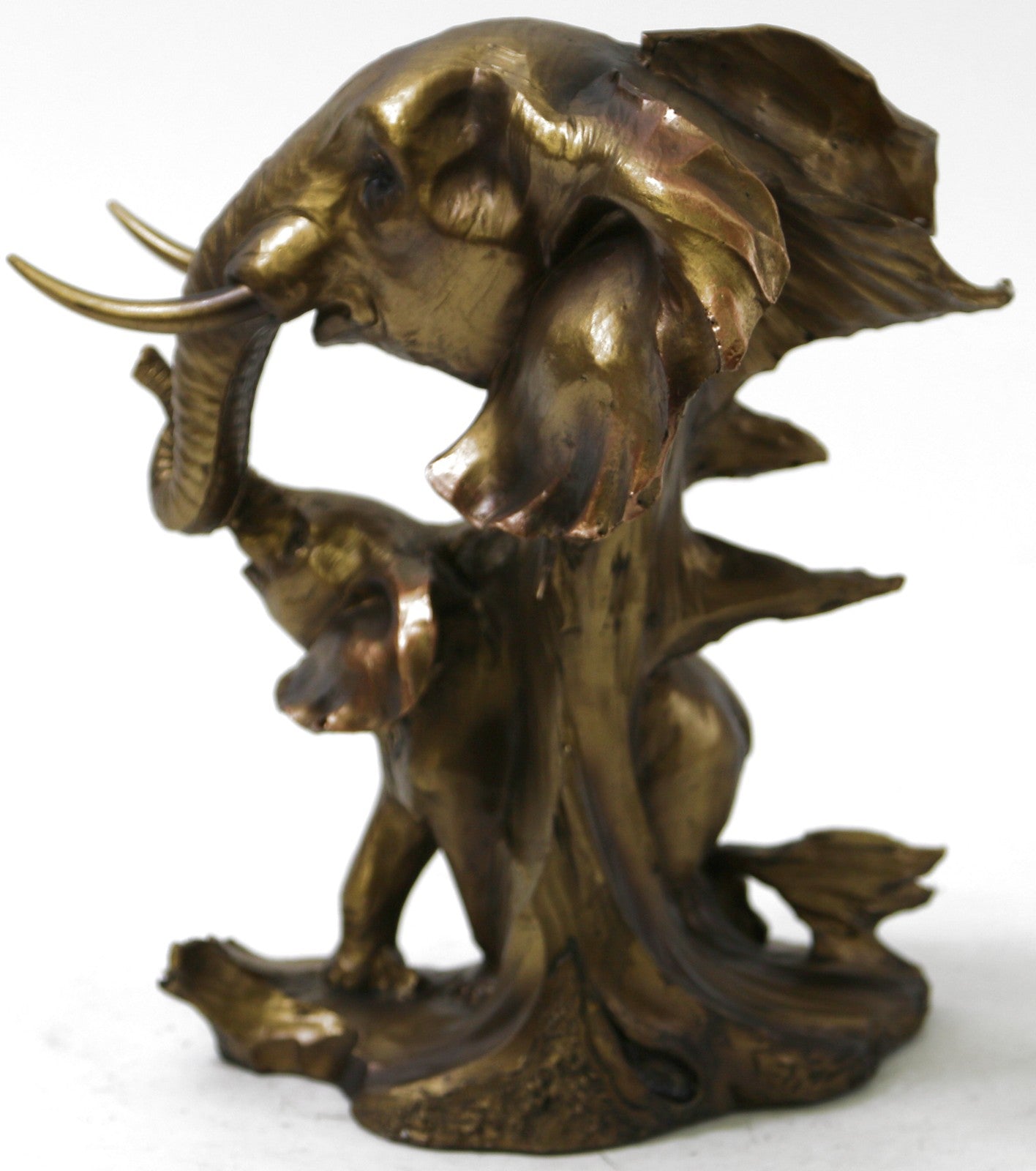 Vintage Bronze Elephant Figurine Gift Ornament Statue Mother + Calf Sculpture