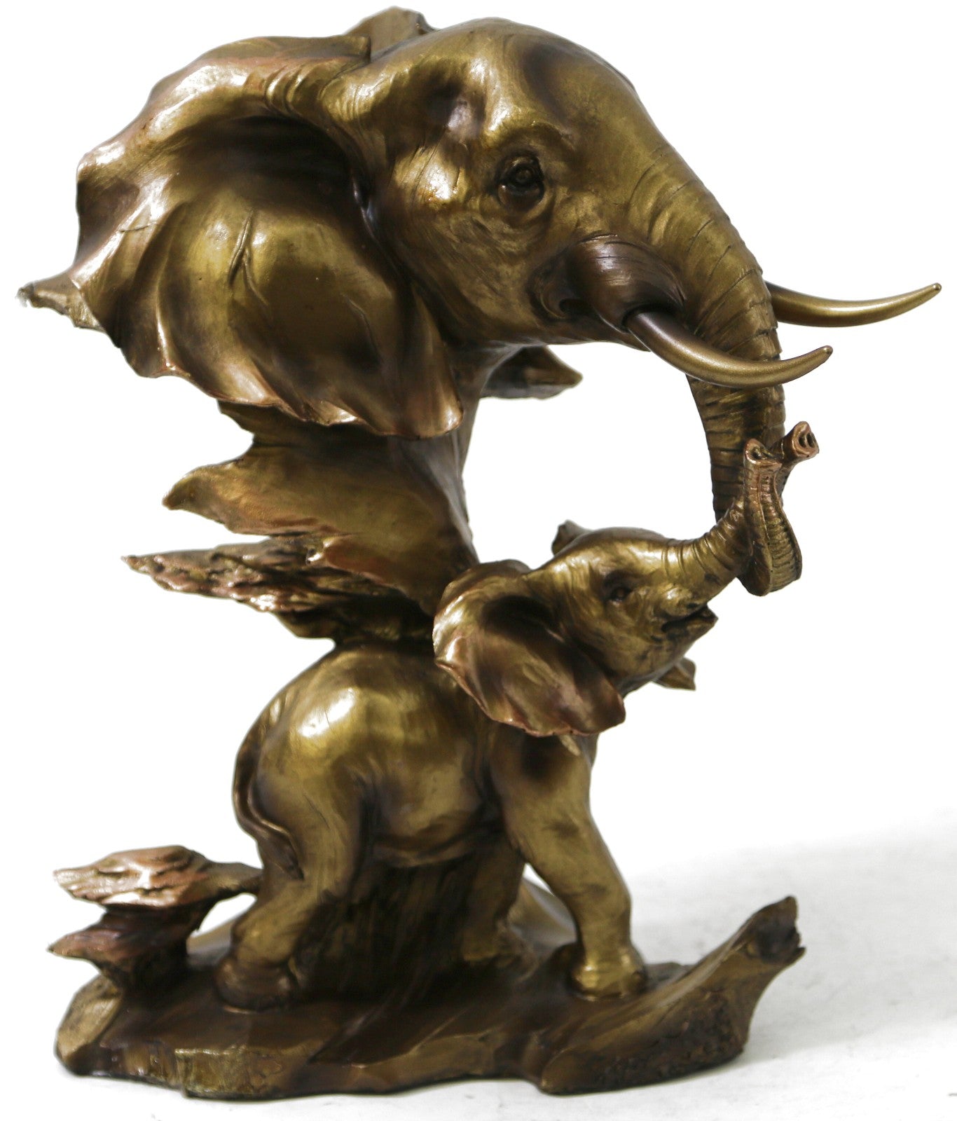 Vintage Bronze Elephant Figurine Gift Ornament Statue Mother + Calf Sculpture