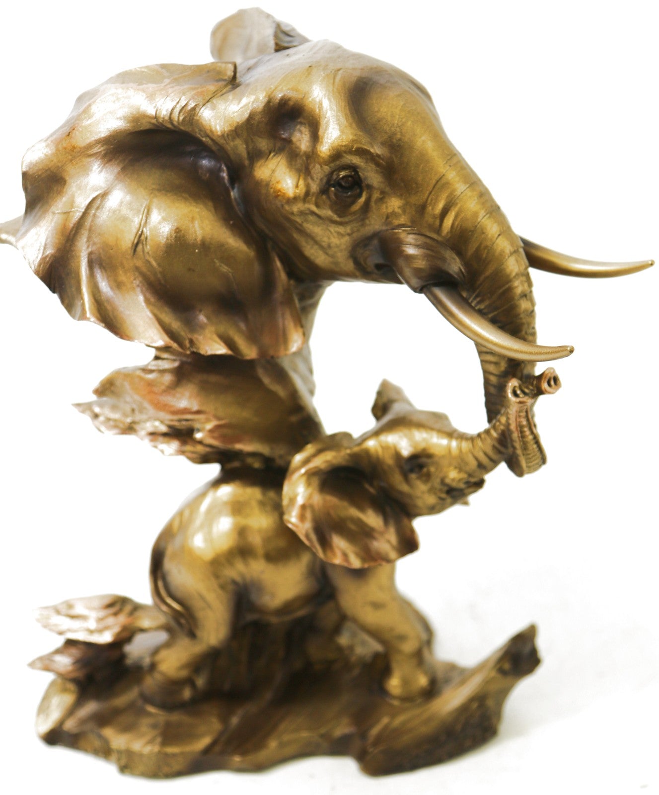 Vintage Bronze Elephant Figurine Gift Ornament Statue Mother + Calf Sculpture