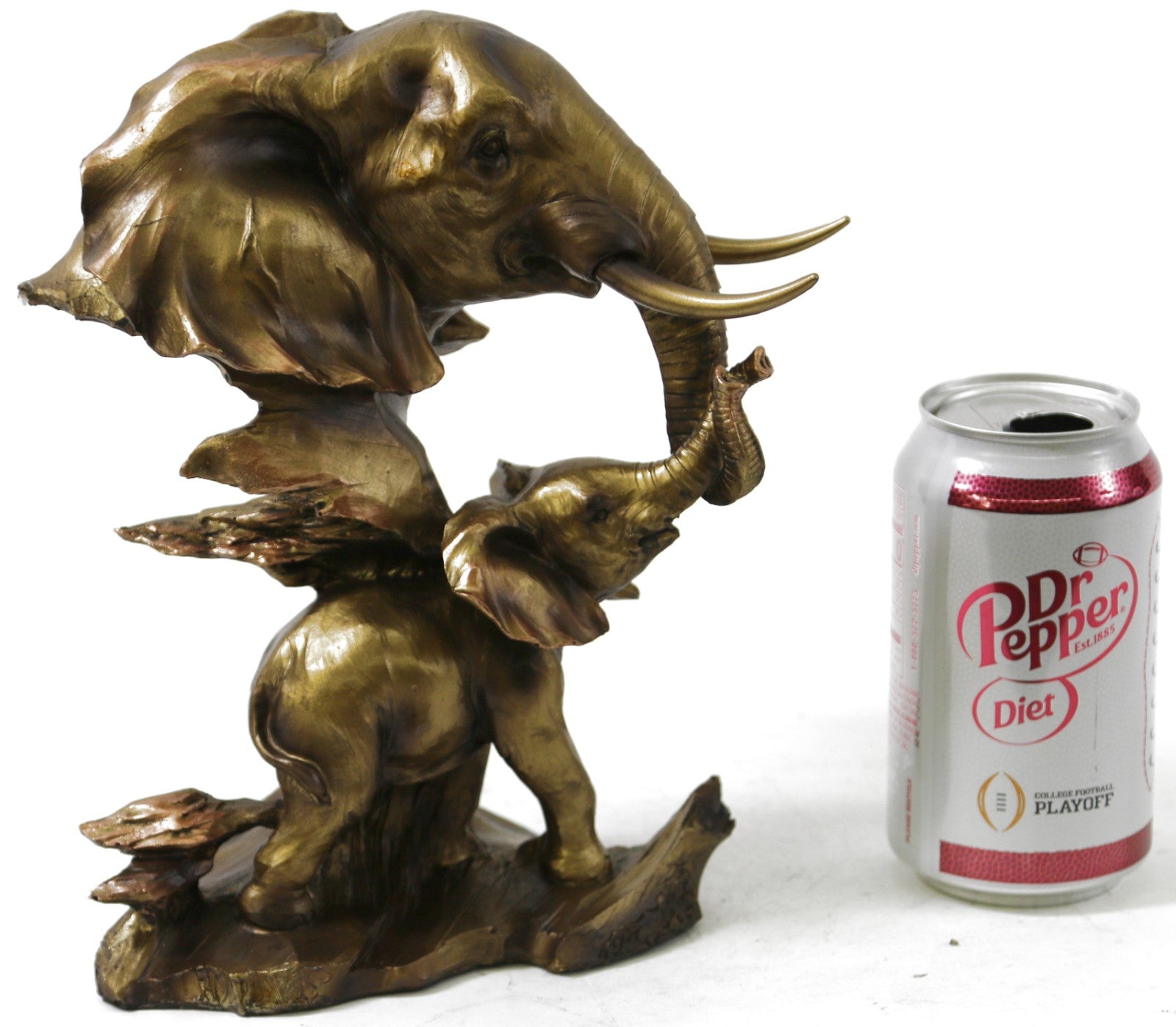 Vintage Bronze Elephant Figurine Gift Ornament Statue Mother + Calf Sculpture