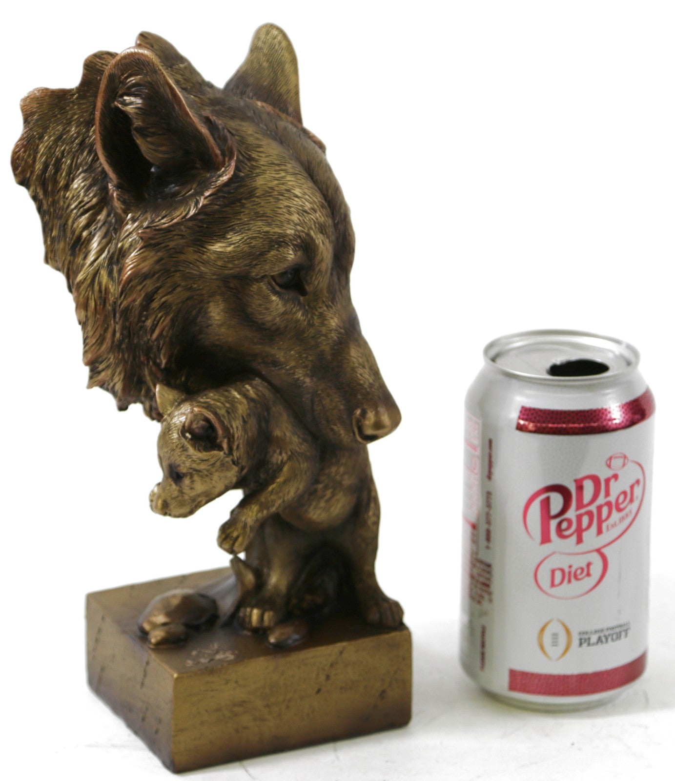 Bronze Effect Bust Mother Wolf and Cute Baby Cub Handcrafted Home Decoration