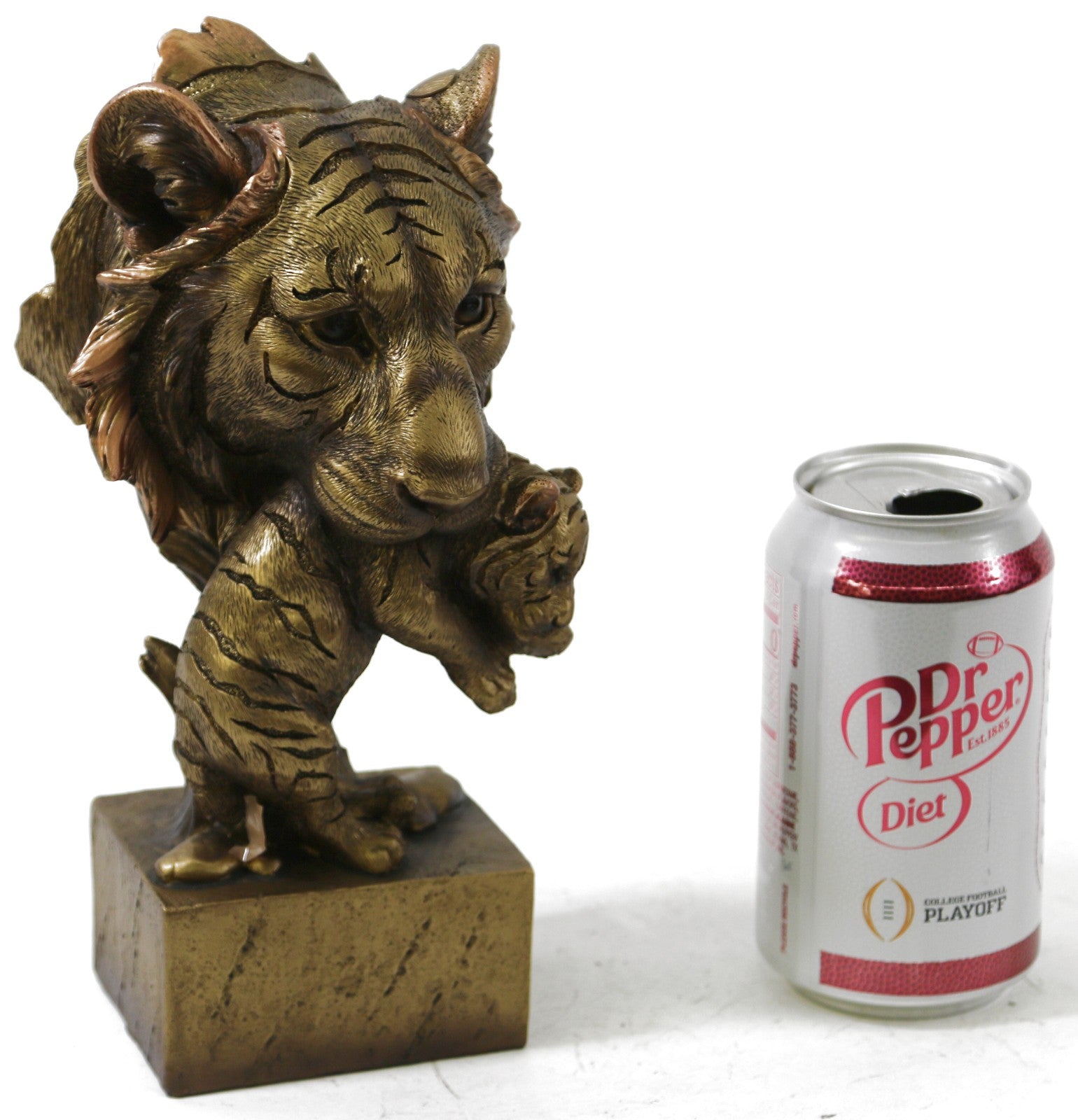 Tiger Head Bust With Cub Faux Carved Bronze Look Figurine Statue 9" Tall