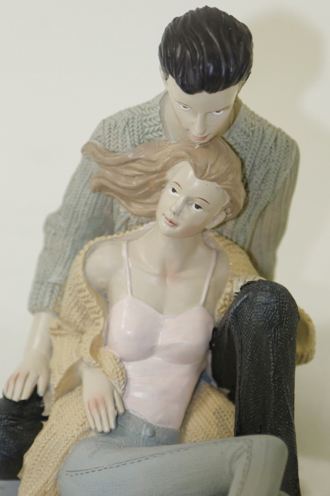 European Finery Collection Handcrafted Snuggling Couple Fossil Ivory Stone Sculpture