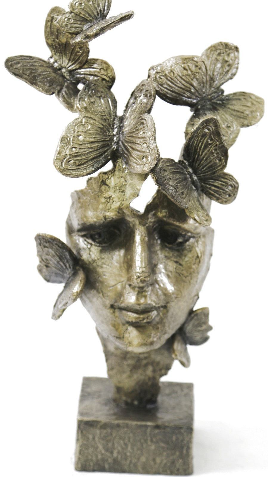 Abstract Girl W/ Butterfly Cold Cast Bronze Sculpture Base Figurine Home Deco
