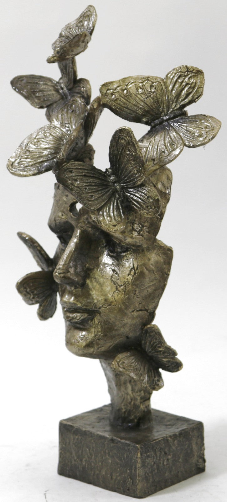 Abstract Girl W/ Butterfly Cold Cast Bronze Sculpture Base Figurine Home Deco